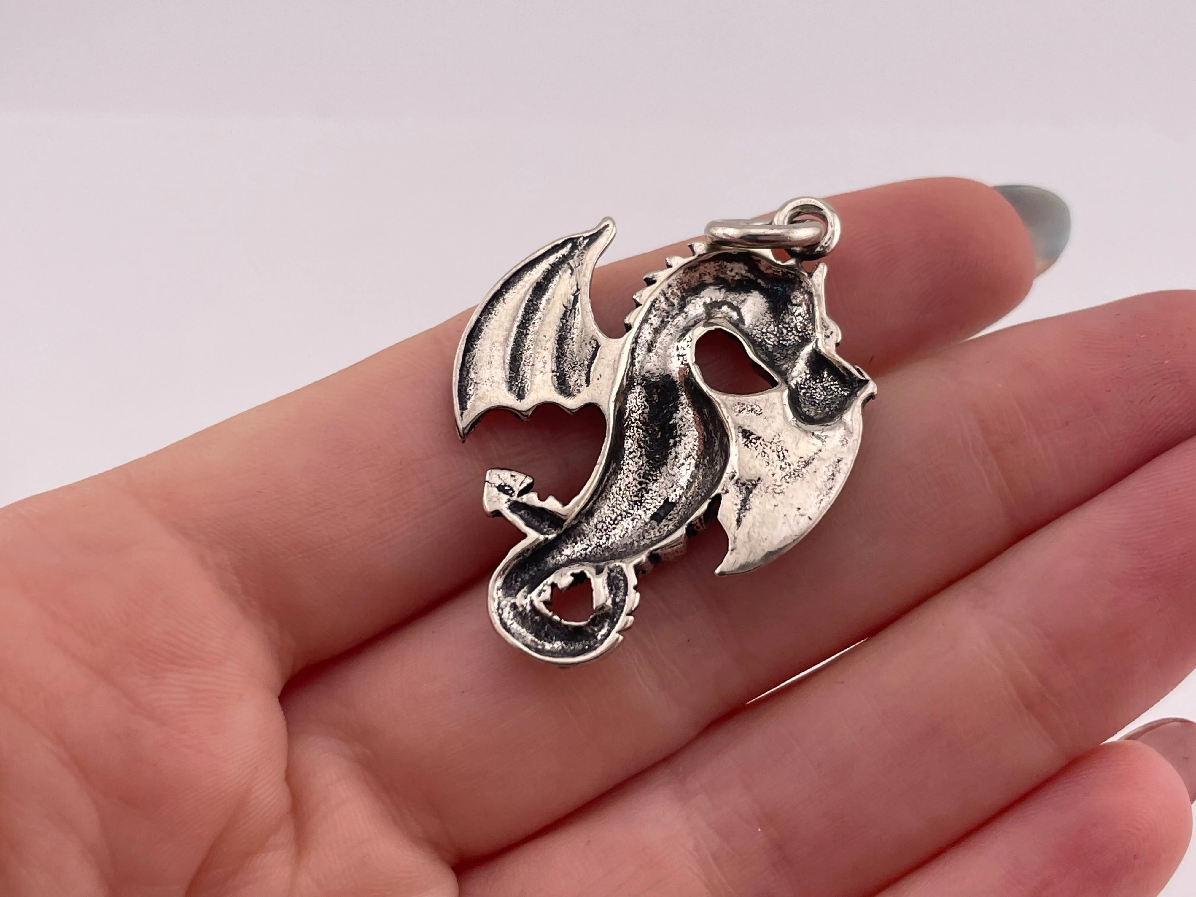 sterling silver dragon wings up pendant