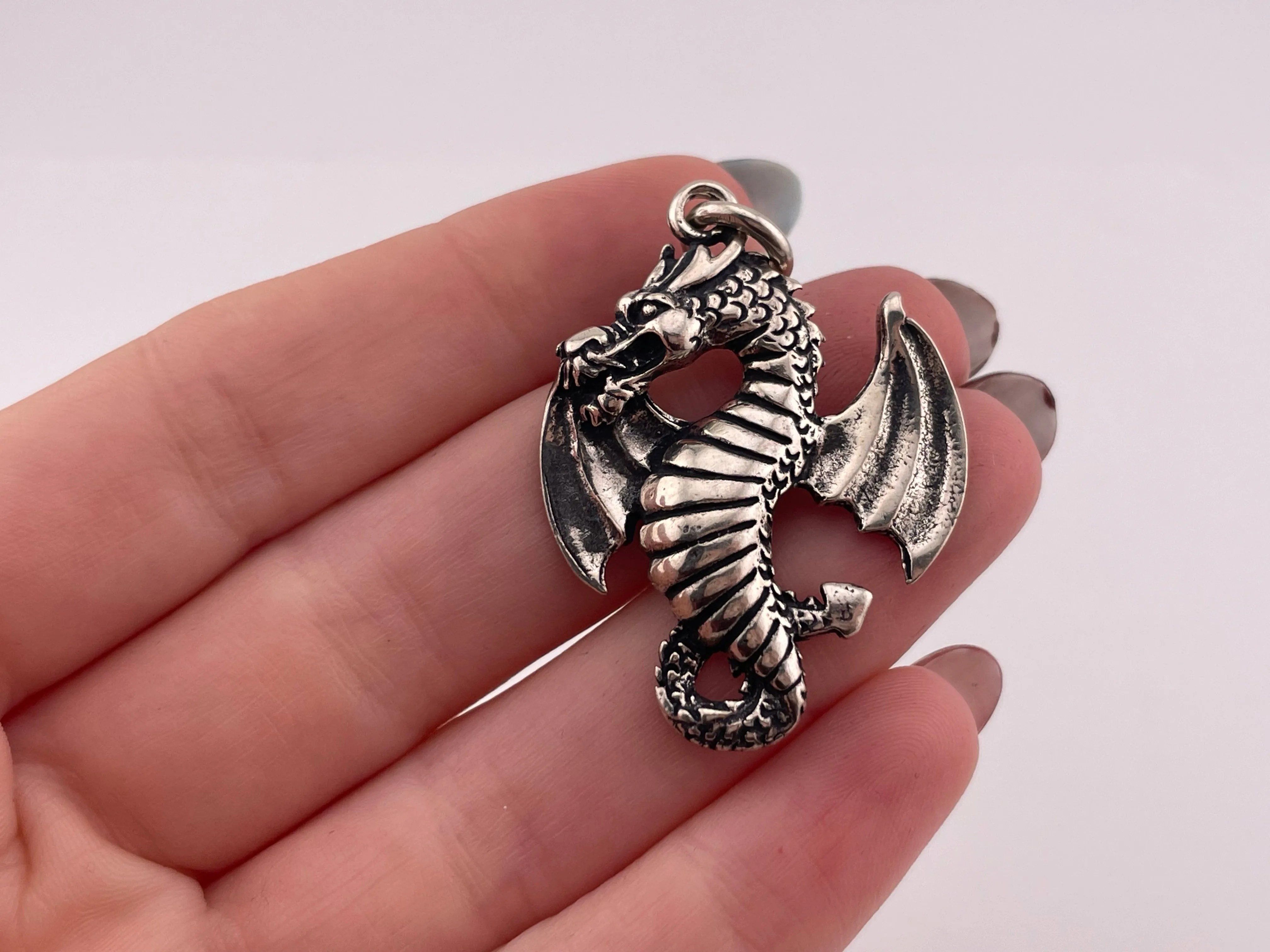 sterling silver dragon wings up pendant