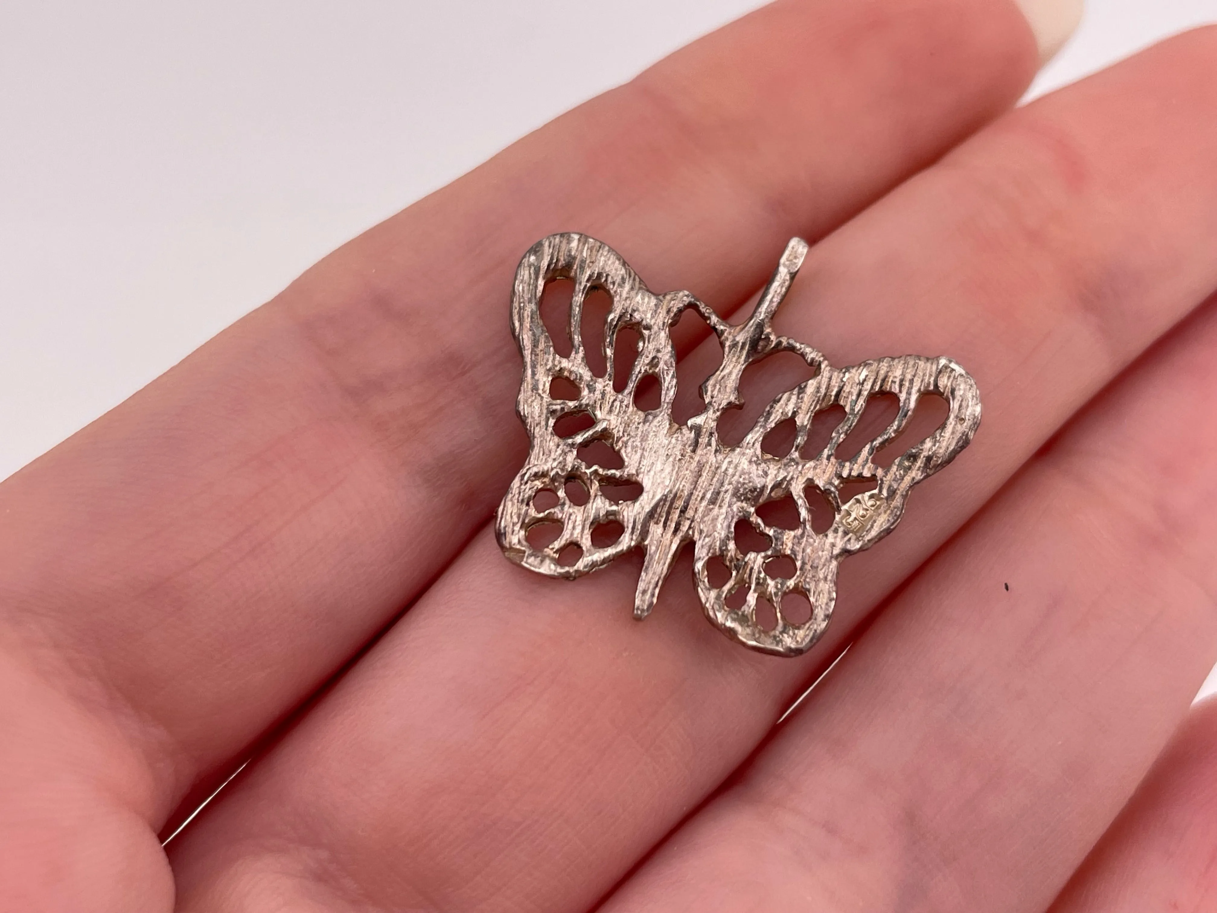 sterling silver etched butterfly pendant