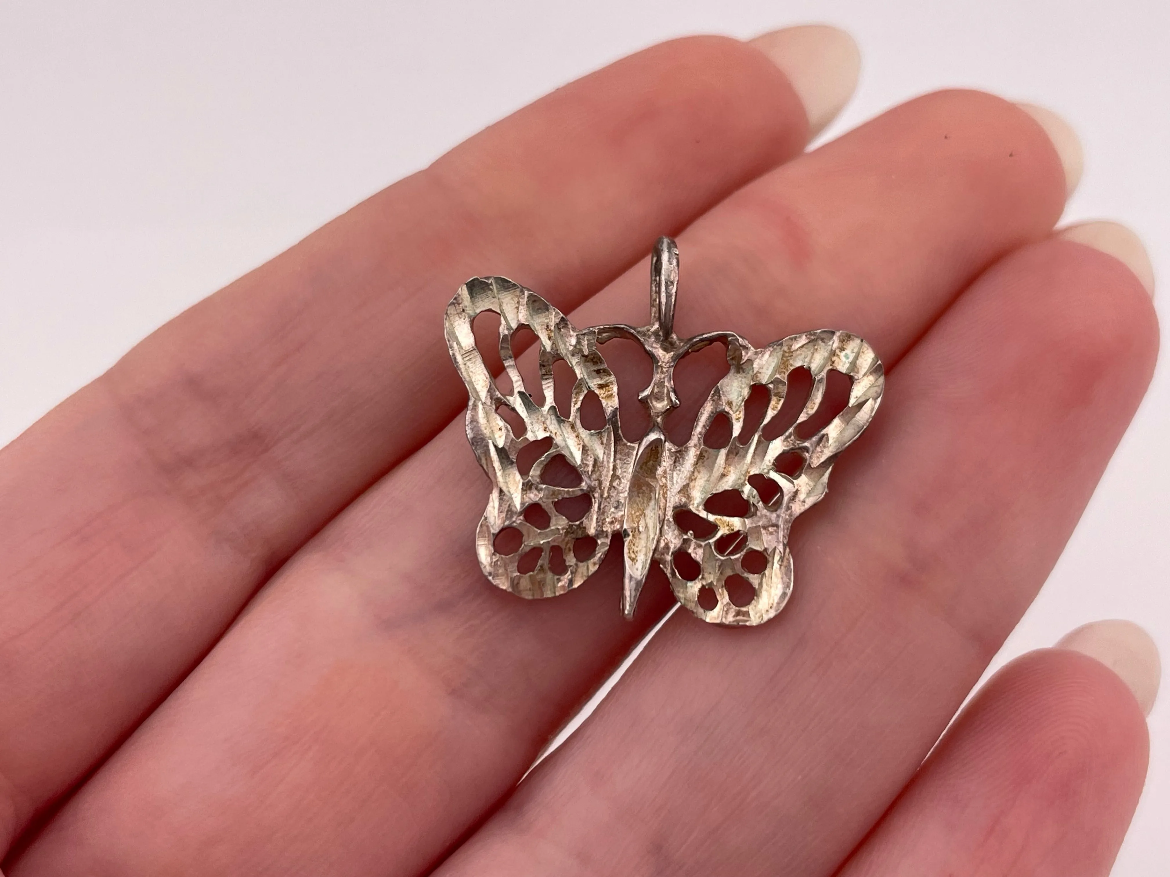 sterling silver etched butterfly pendant