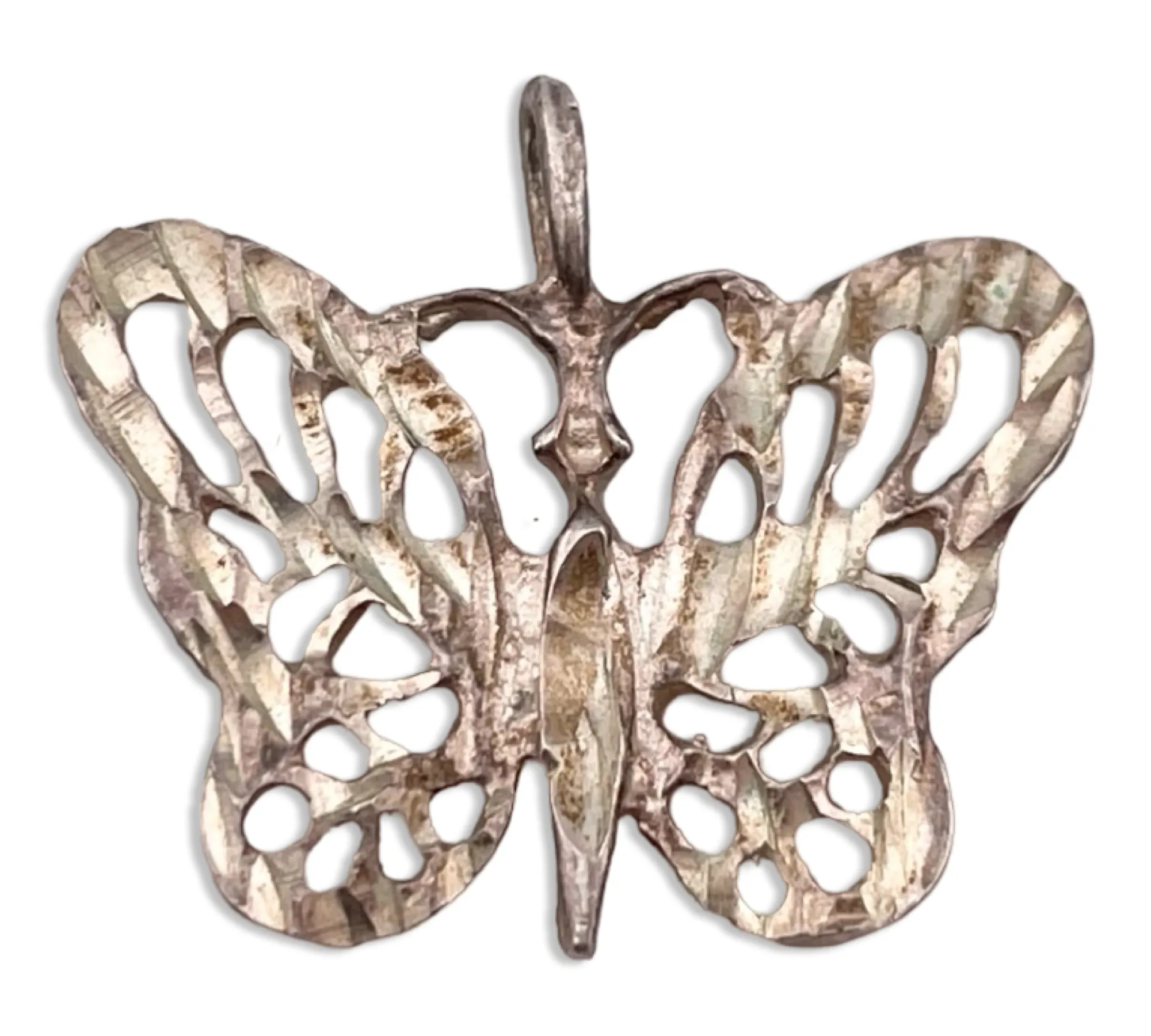 sterling silver etched butterfly pendant