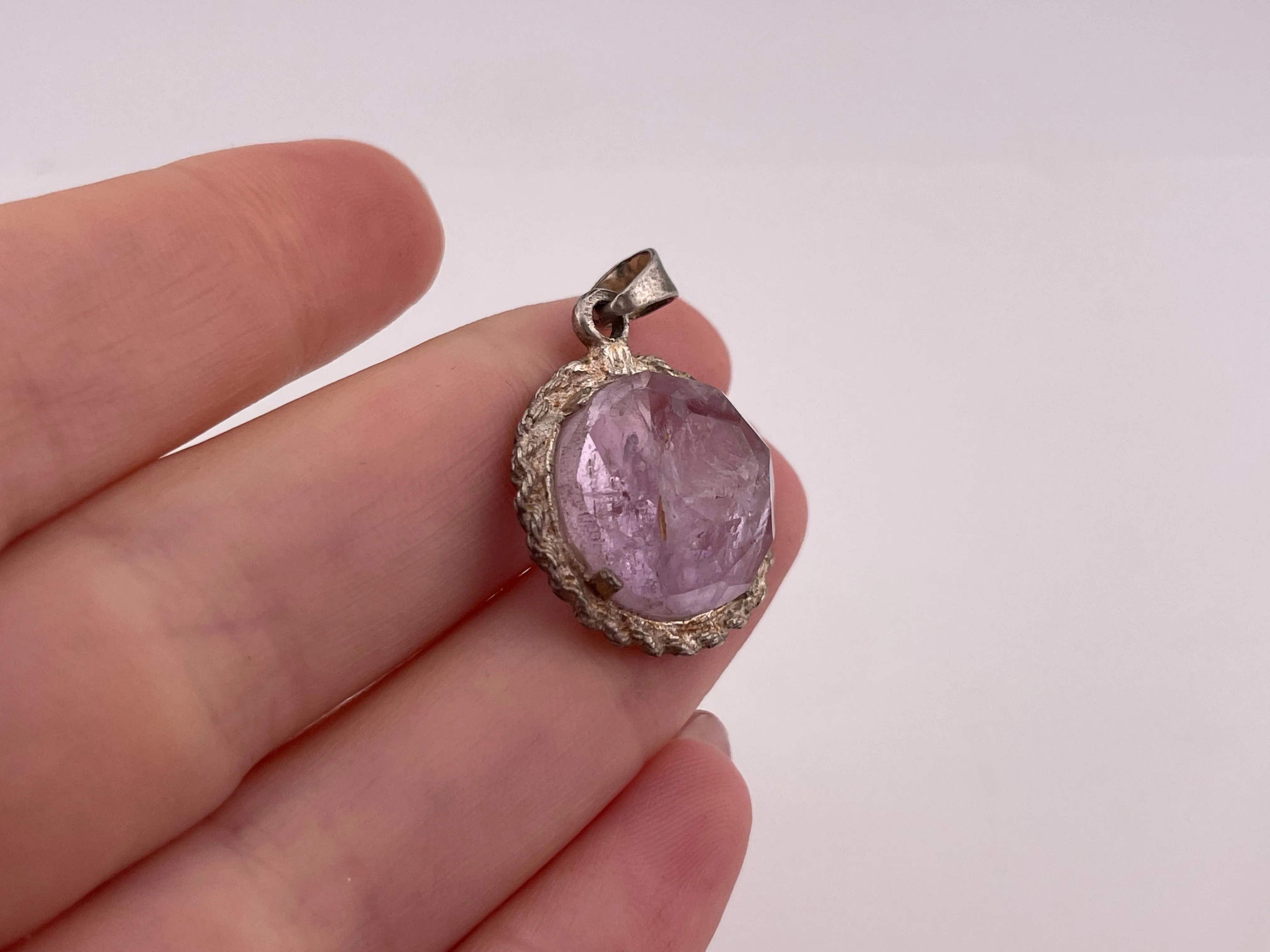 sterling silver faceted amethyst pendant