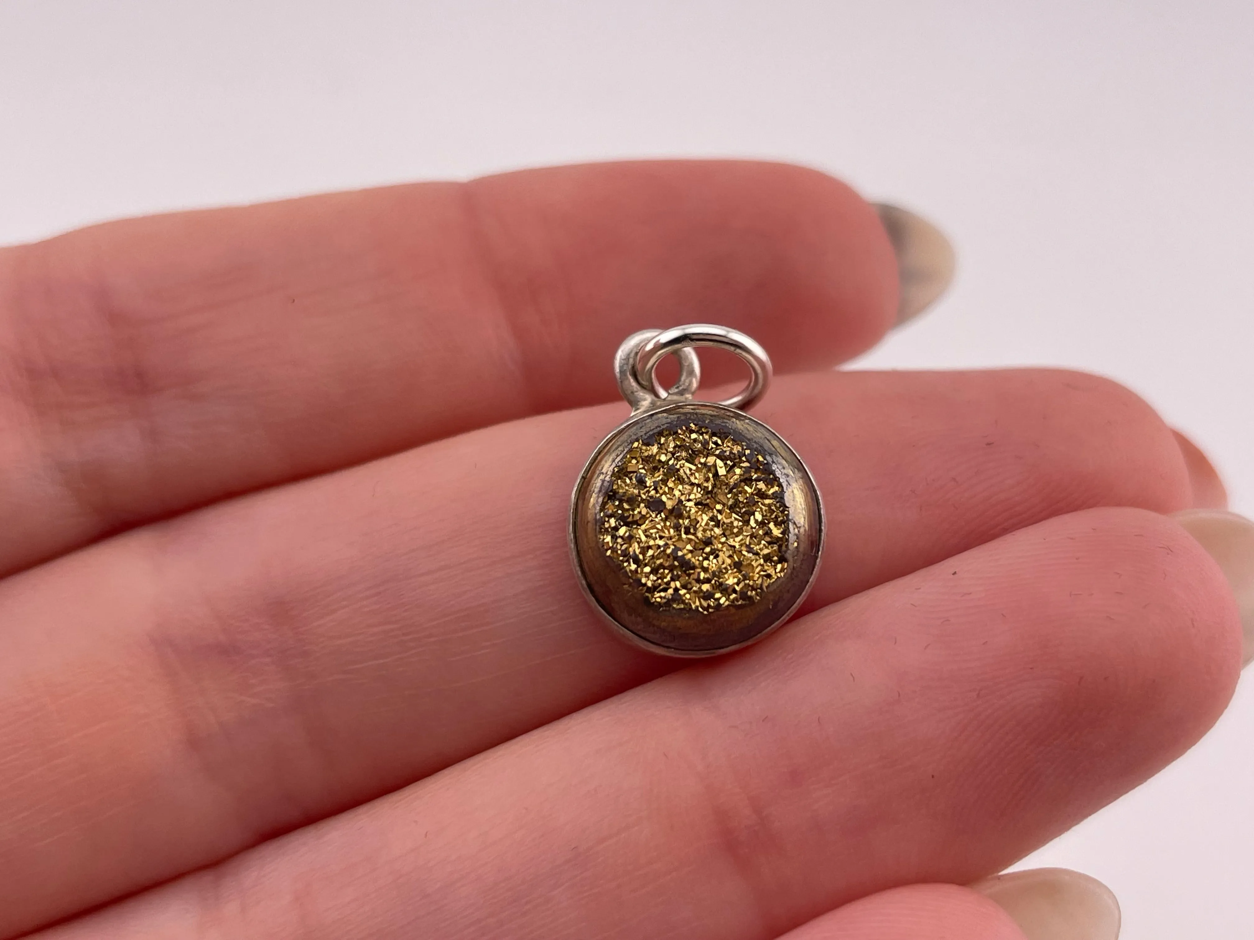 sterling silver gold druzy pendant