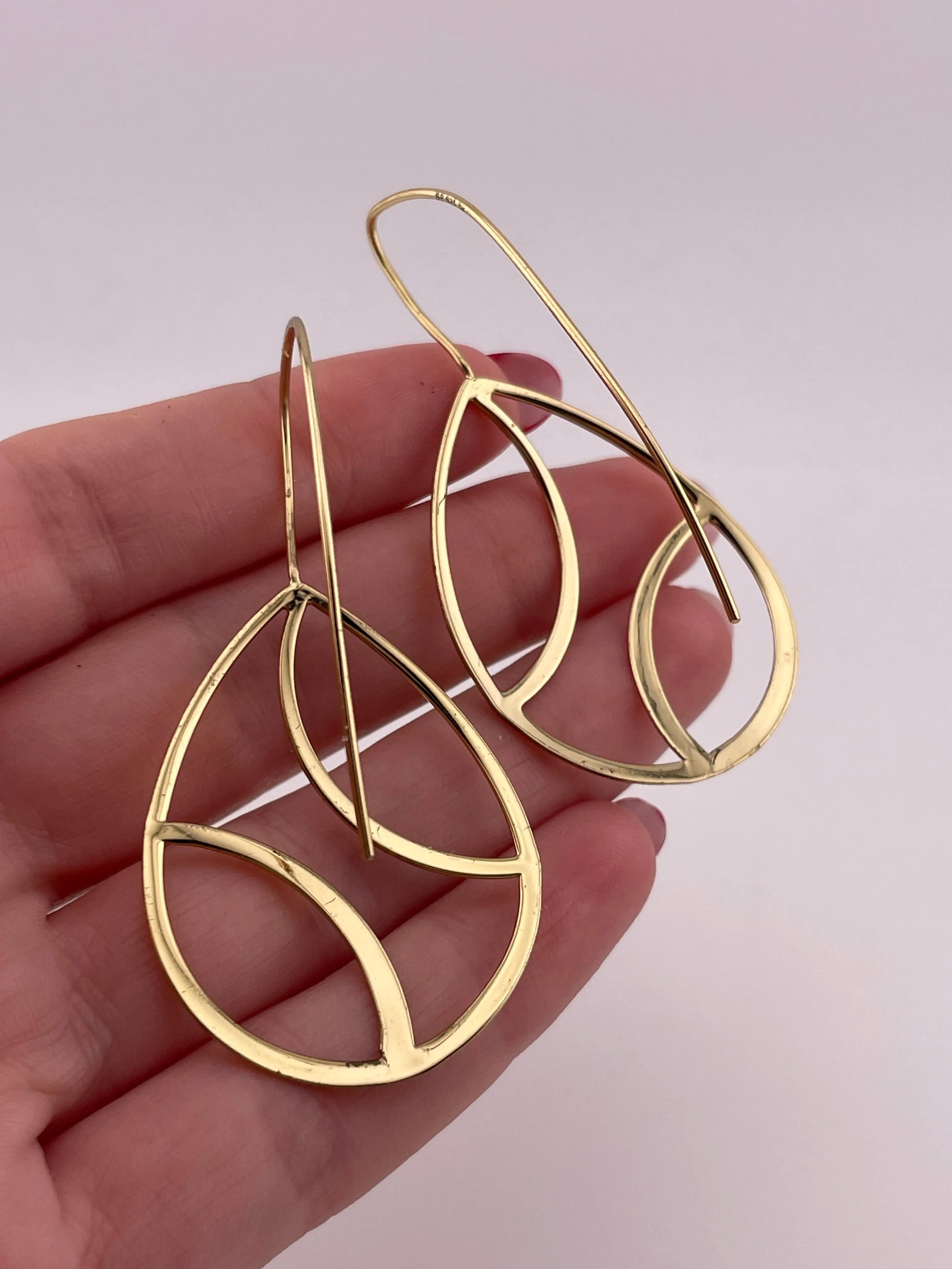 sterling silver gold plated textured threader hook dangle earrings