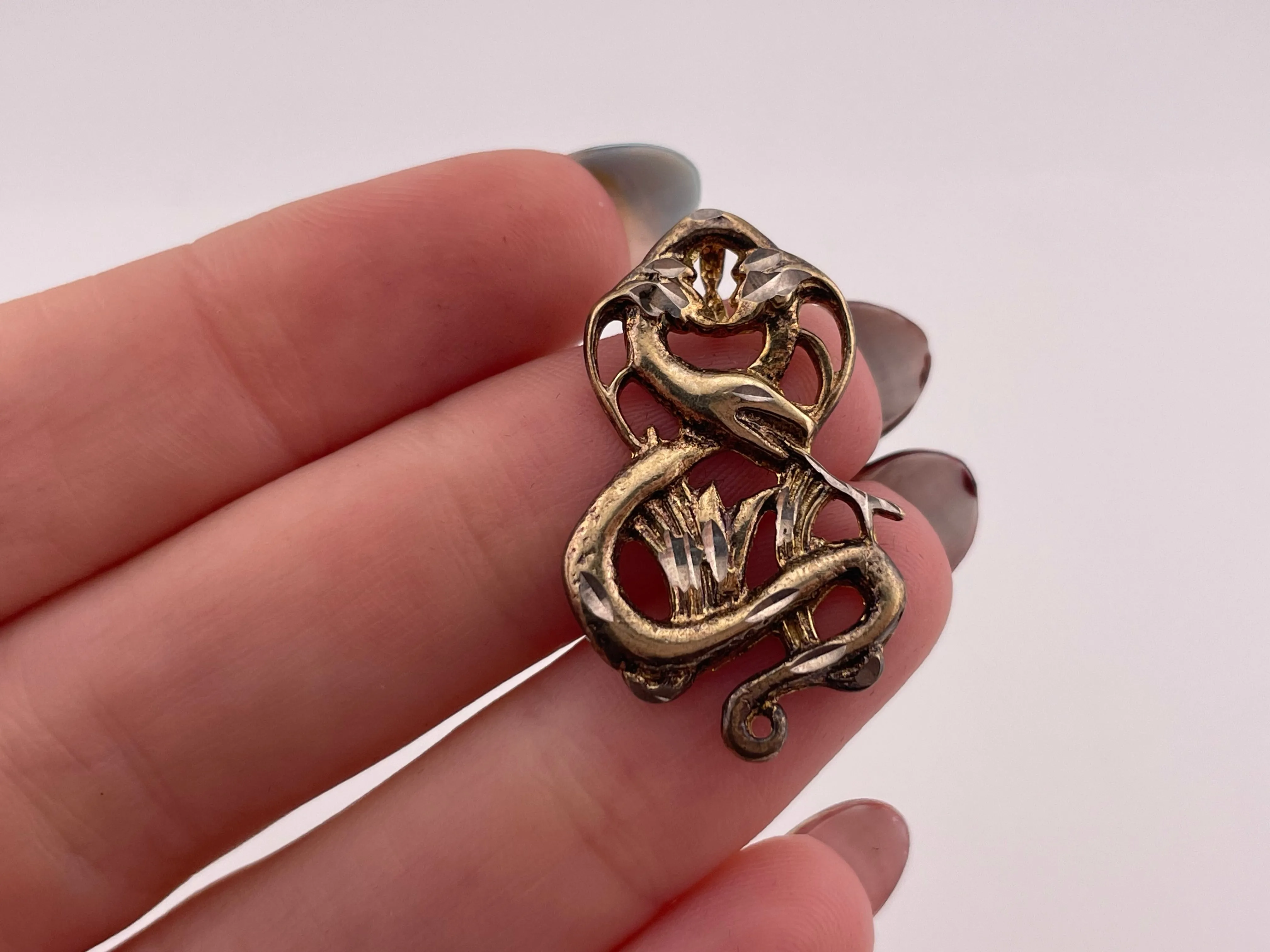 sterling silver gold wash snake serpent pendant