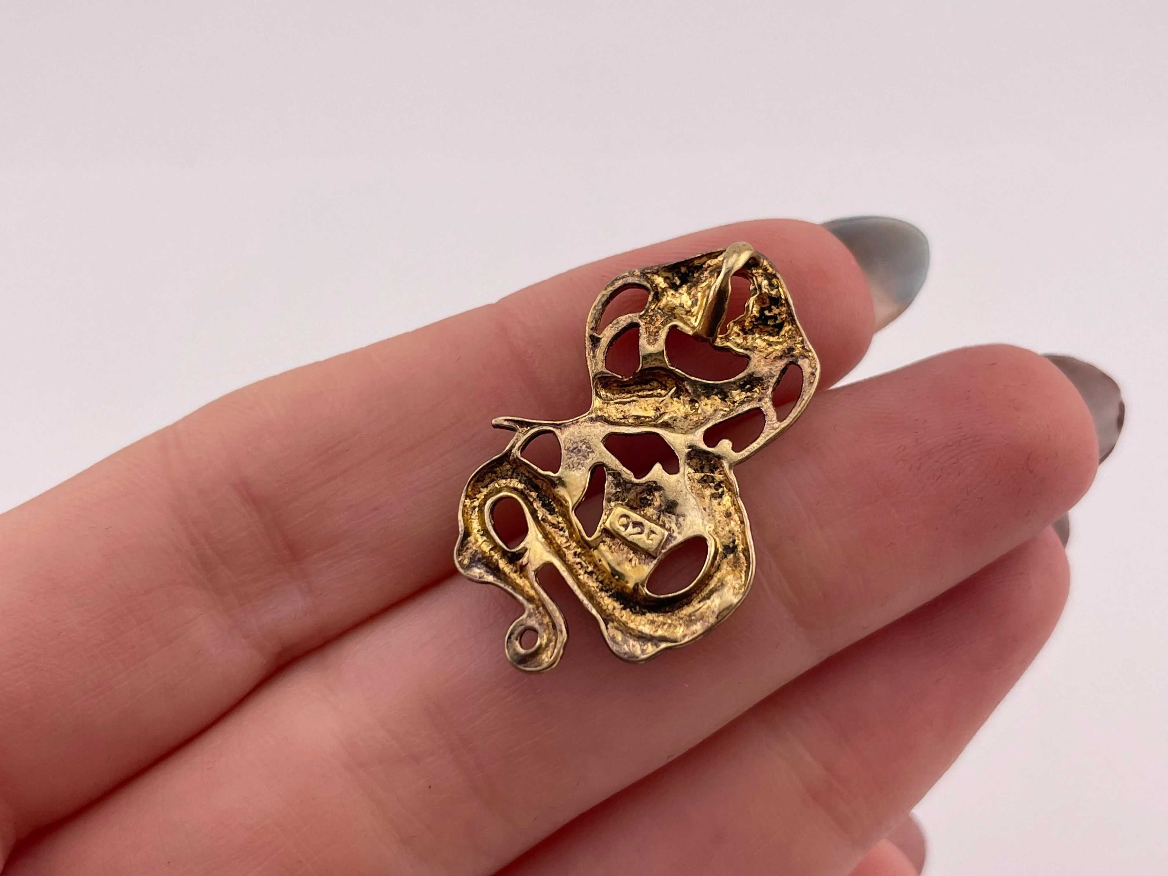 sterling silver gold wash snake serpent pendant