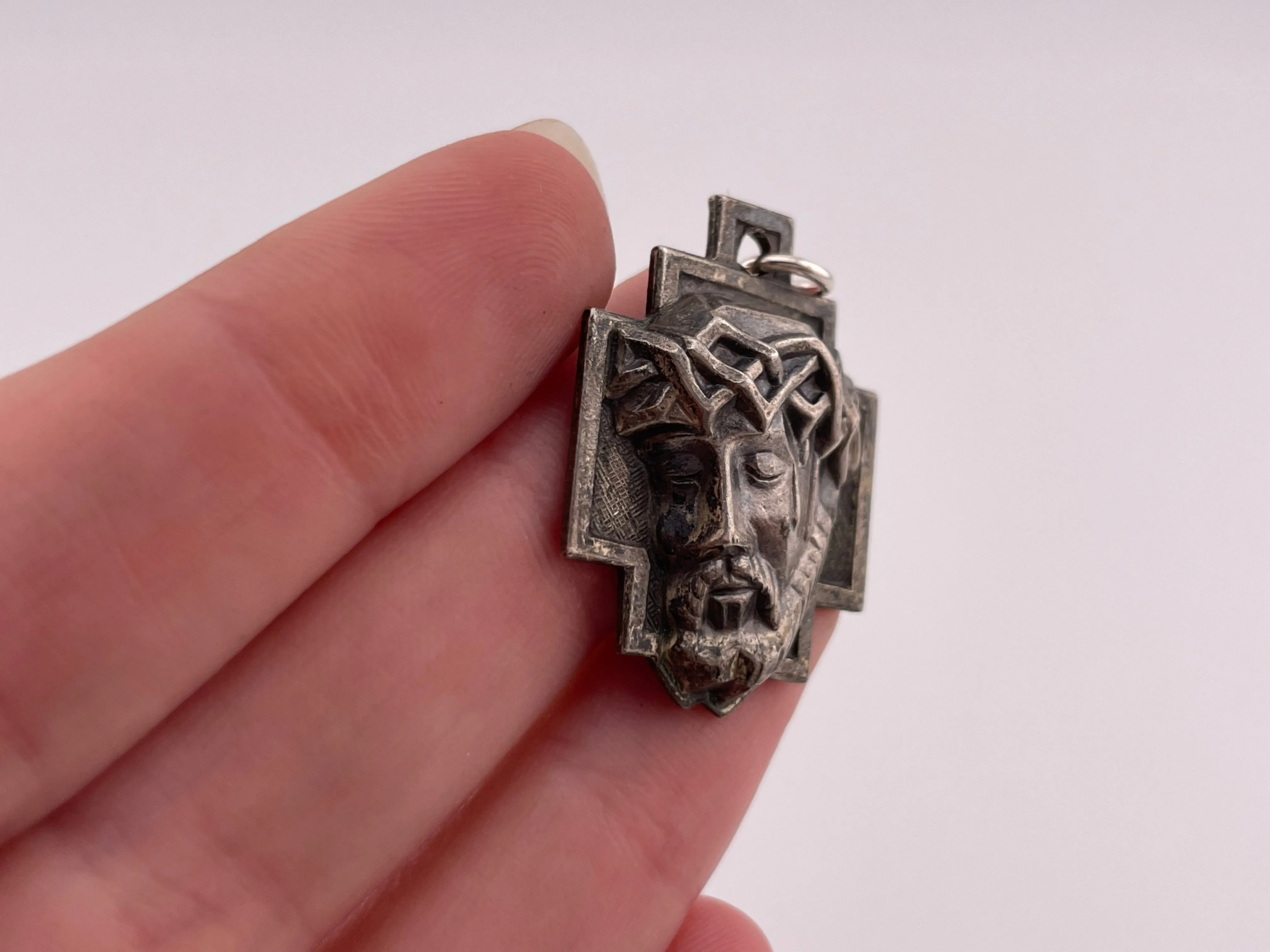 sterling silver Jesus crown of thorns religious pendant