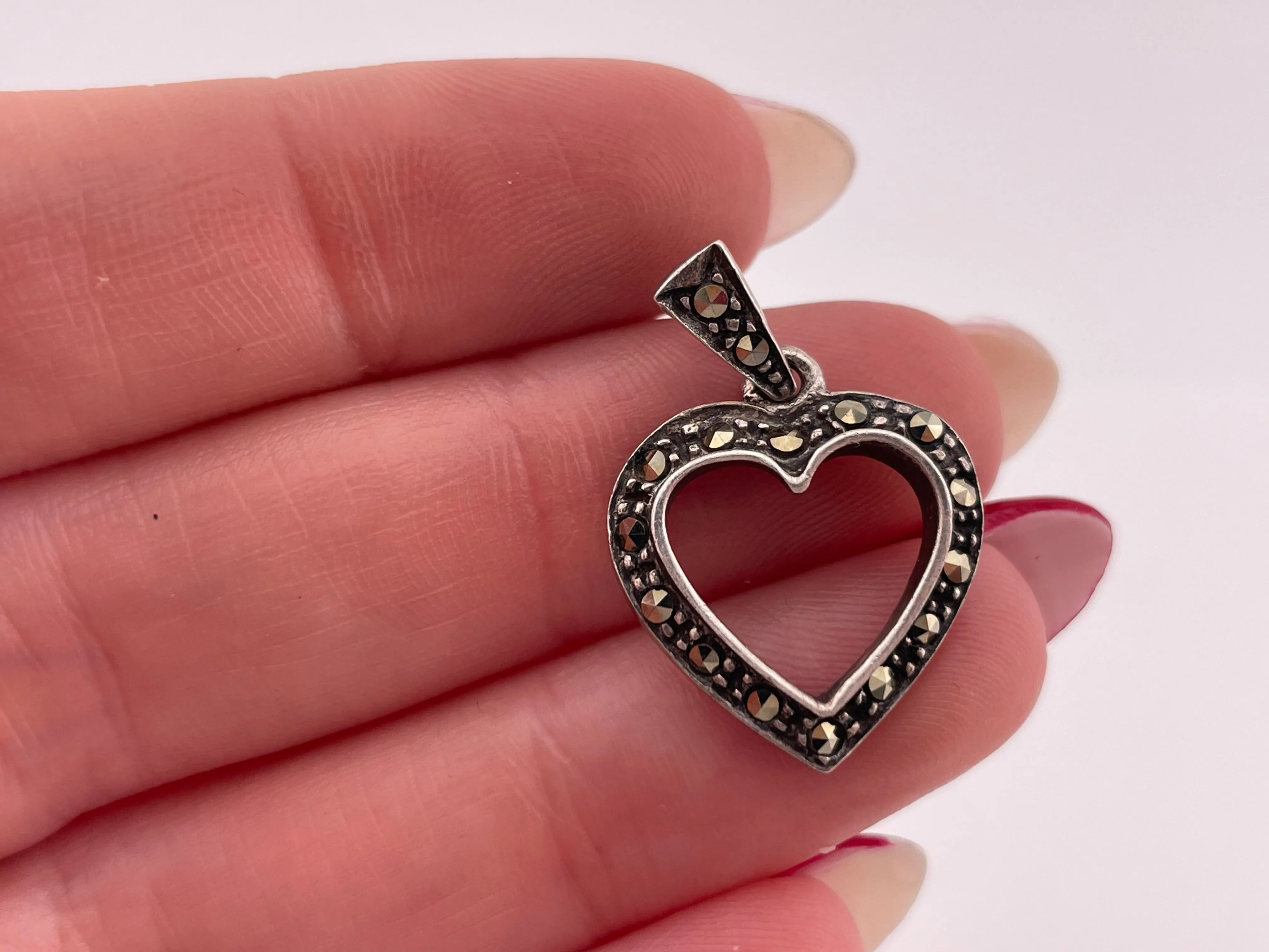 sterling silver marcasite heart pendant
