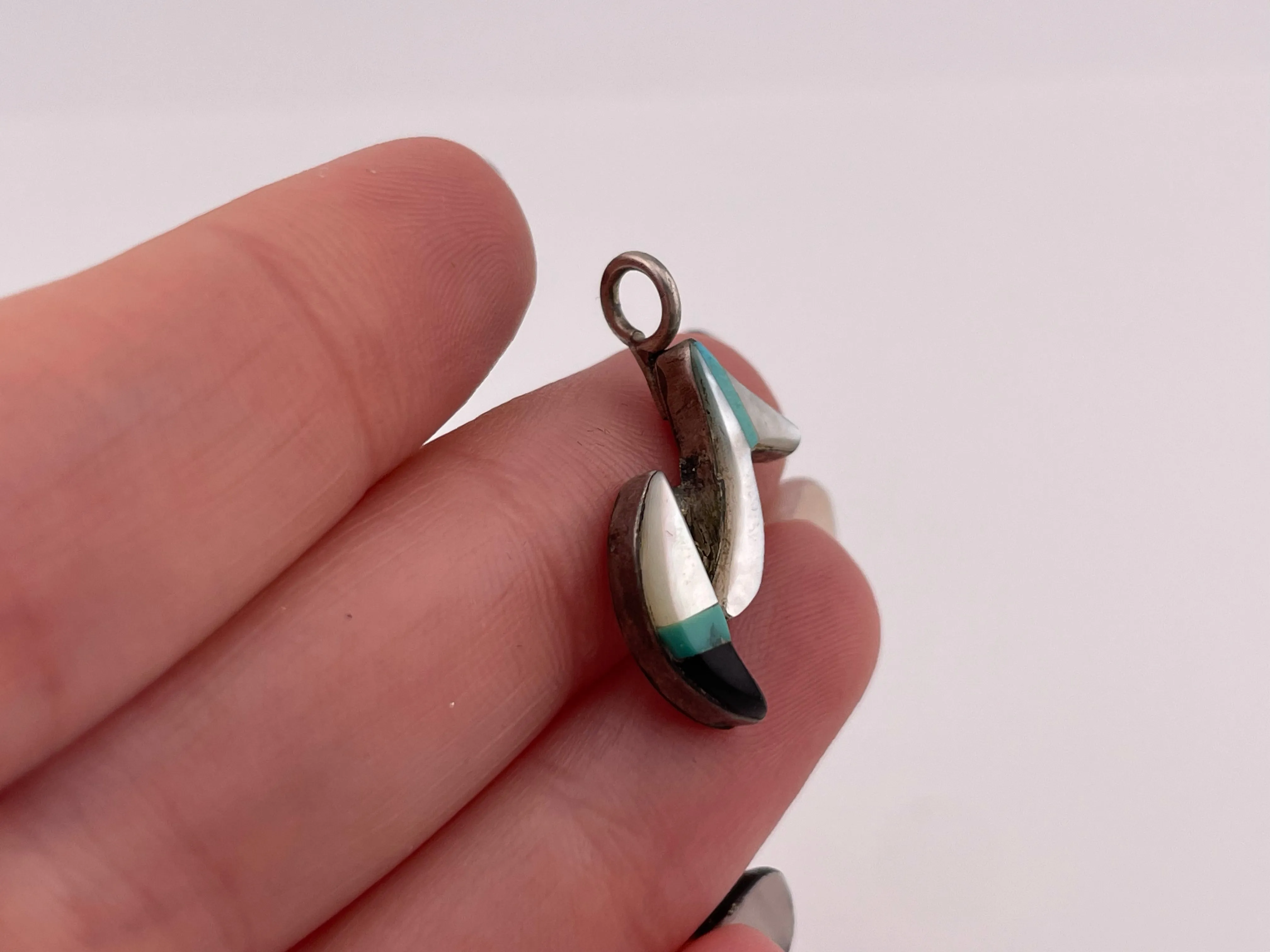 sterling silver mother of pearl, turquoise, & onyx inlay pendant