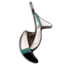 sterling silver mother of pearl, turquoise, & onyx inlay pendant