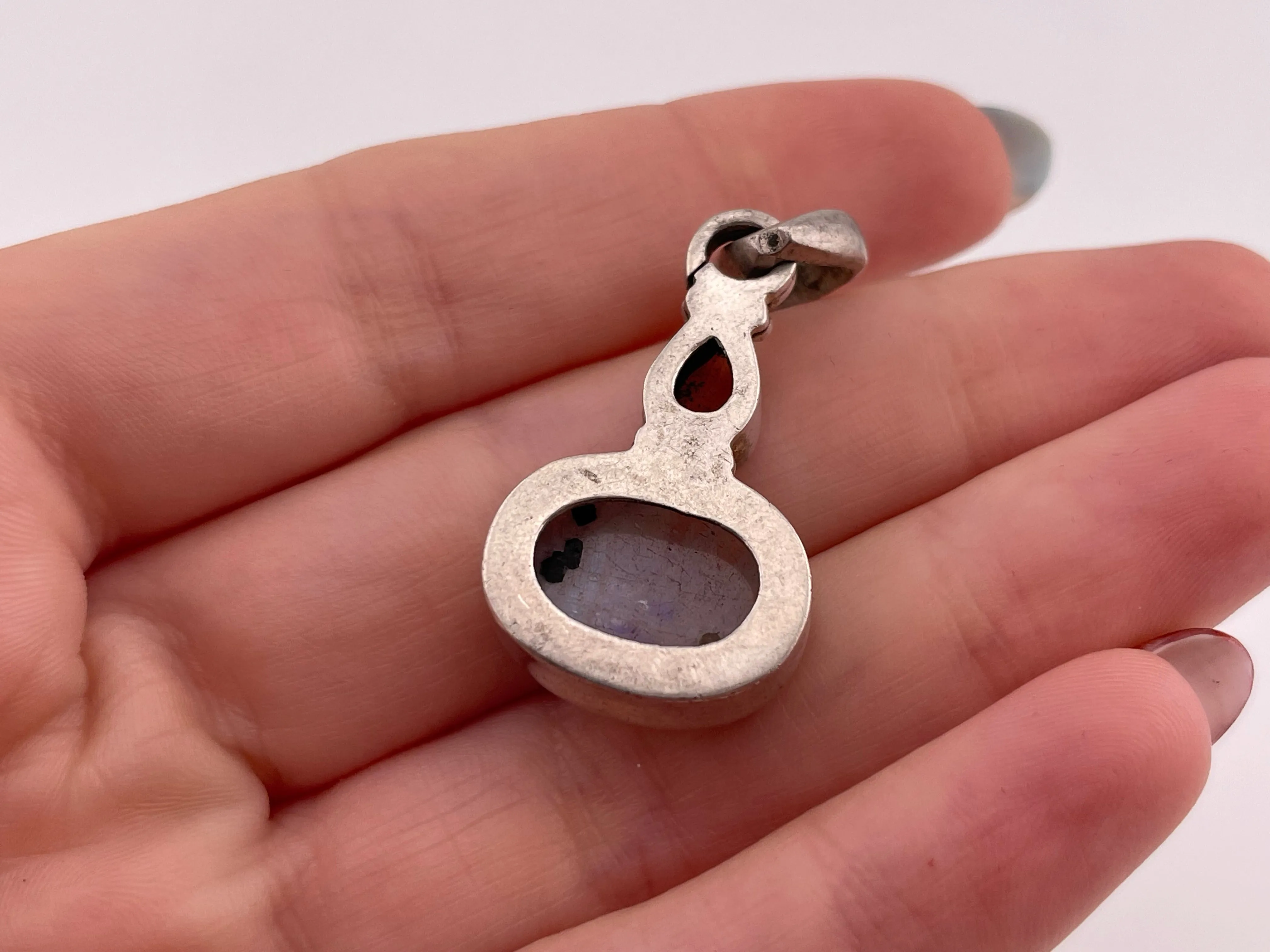sterling silver oval rainbow moonstone faceted citrine pendant