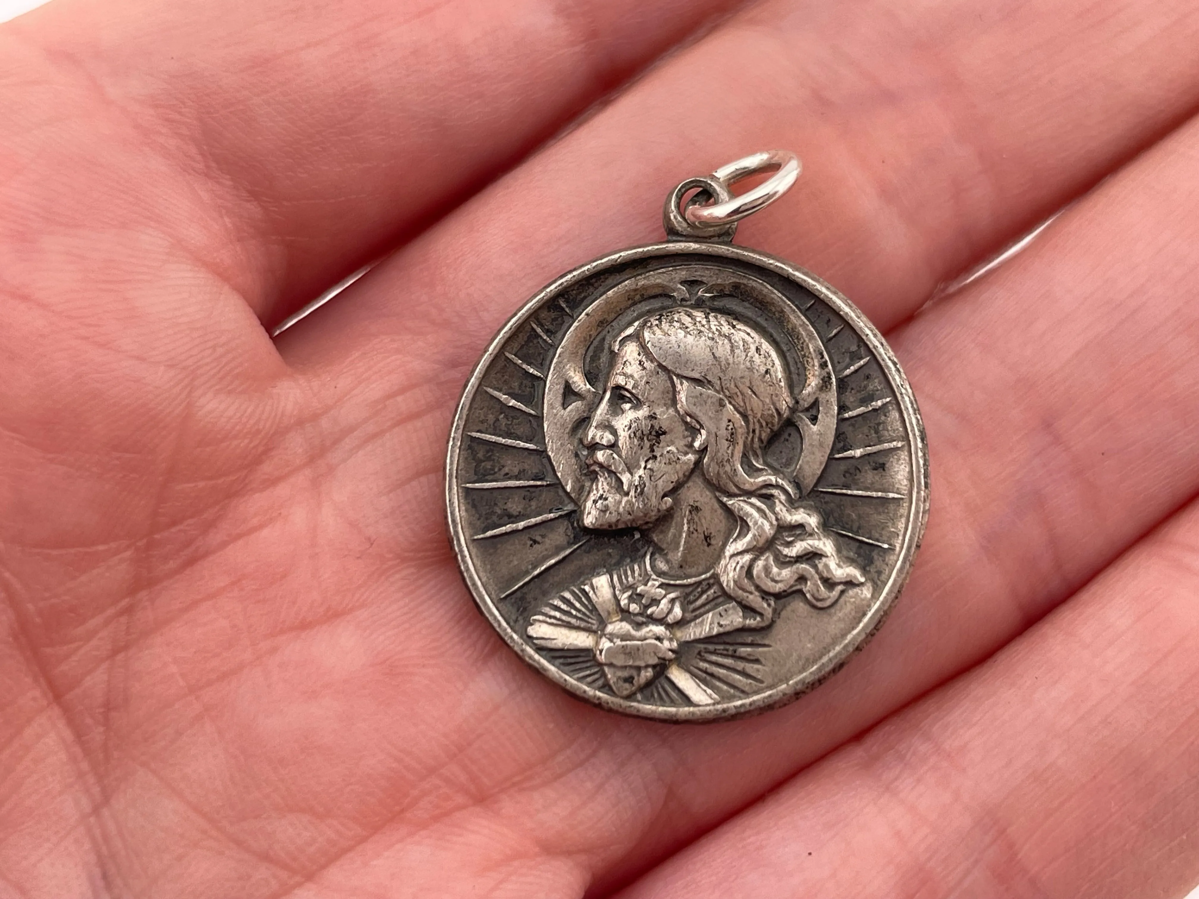 sterling silver religious Jesus profile pendant