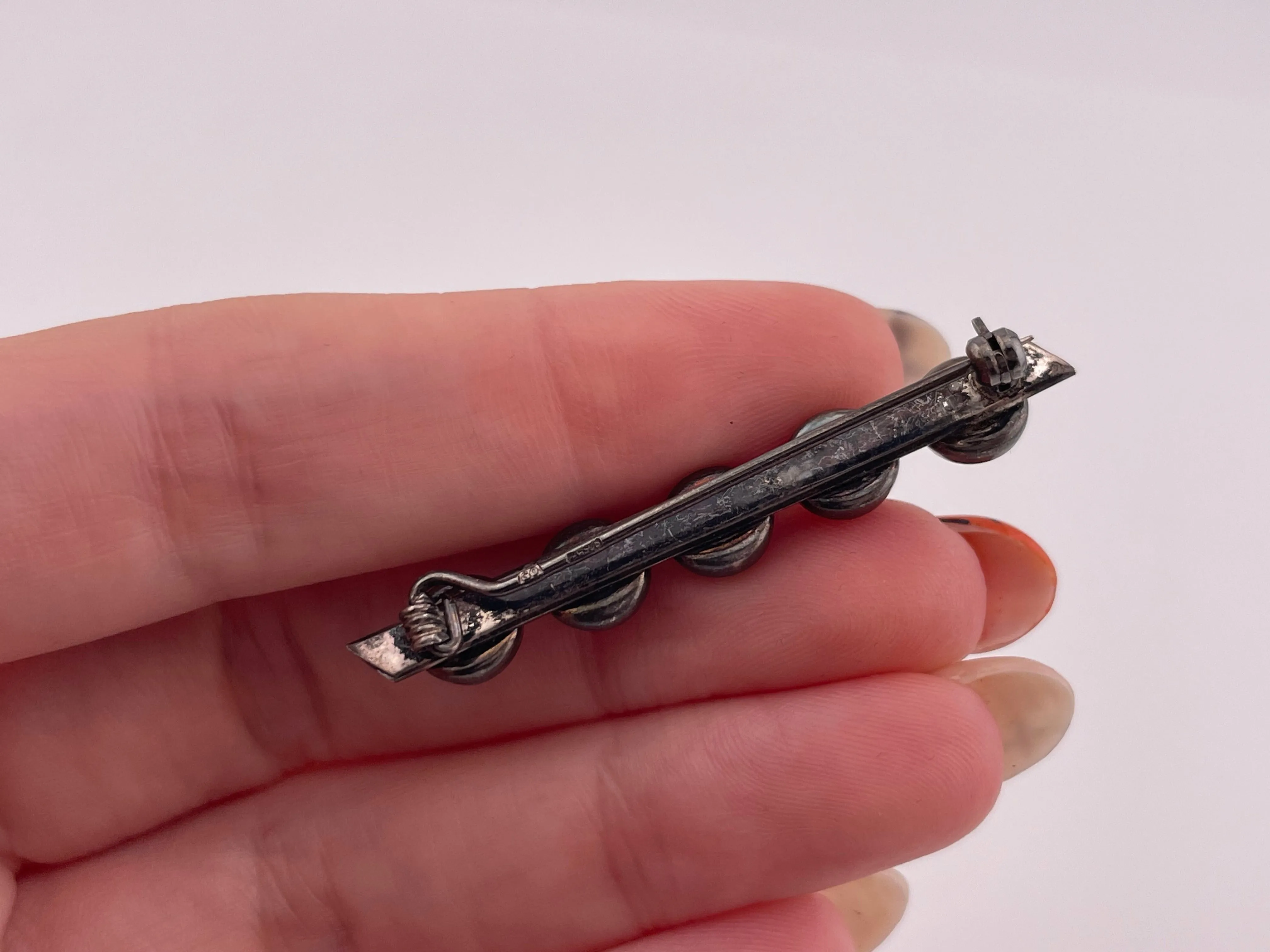 sterling silver synthetic amber row brooch pin
