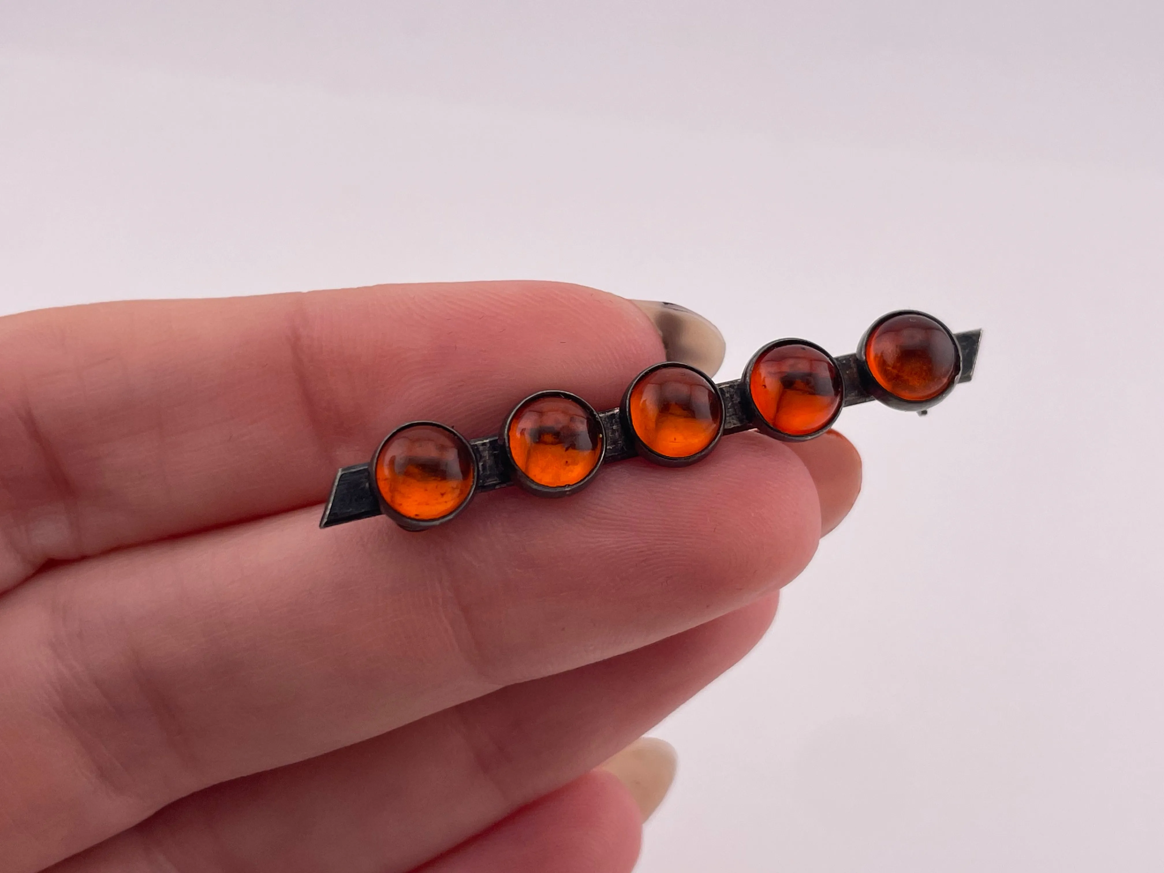 sterling silver synthetic amber row brooch pin