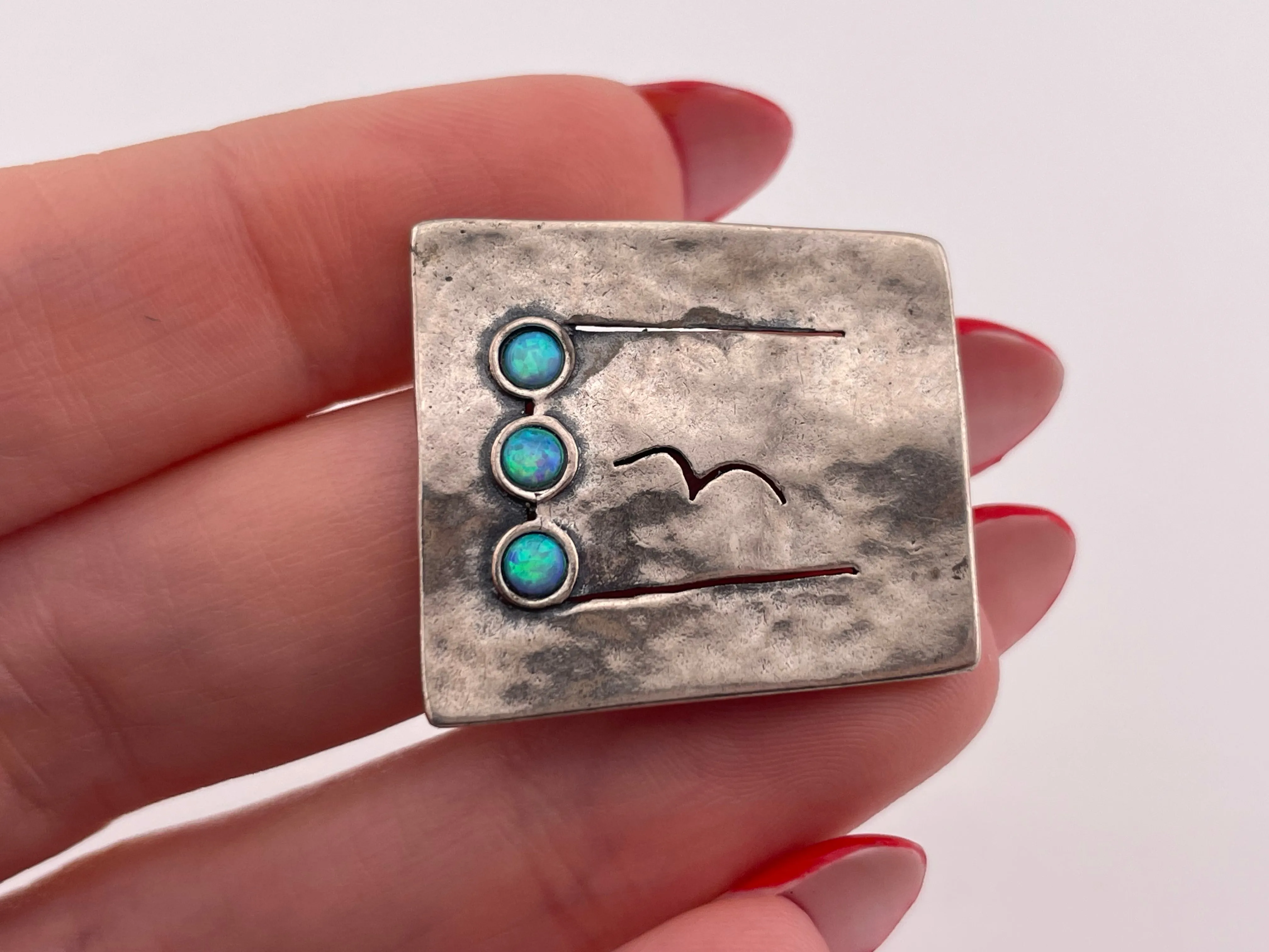 sterling silver synthetic opal hammered design pendant