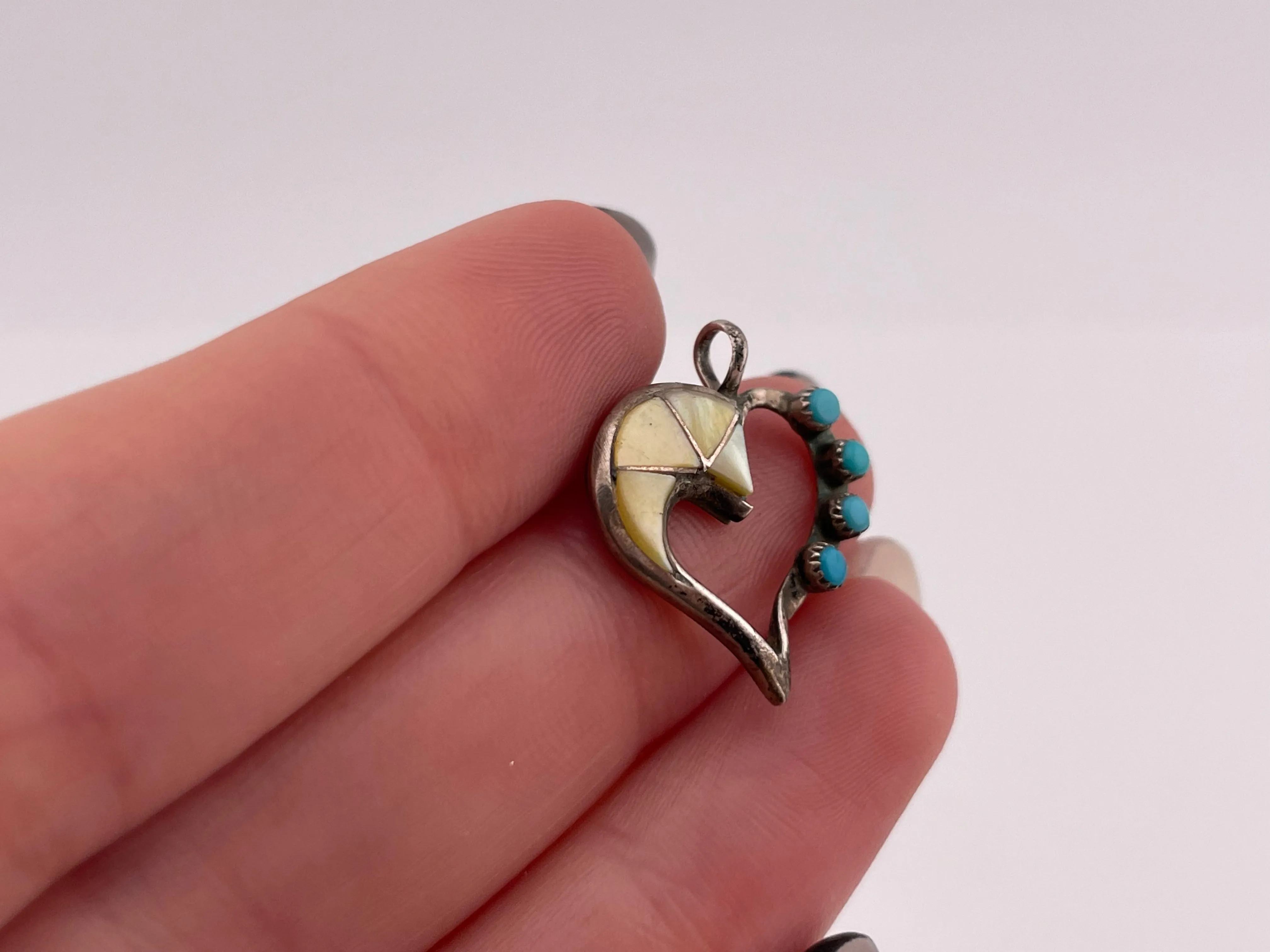 sterling silver turquoise & mother of pearl heart pendant