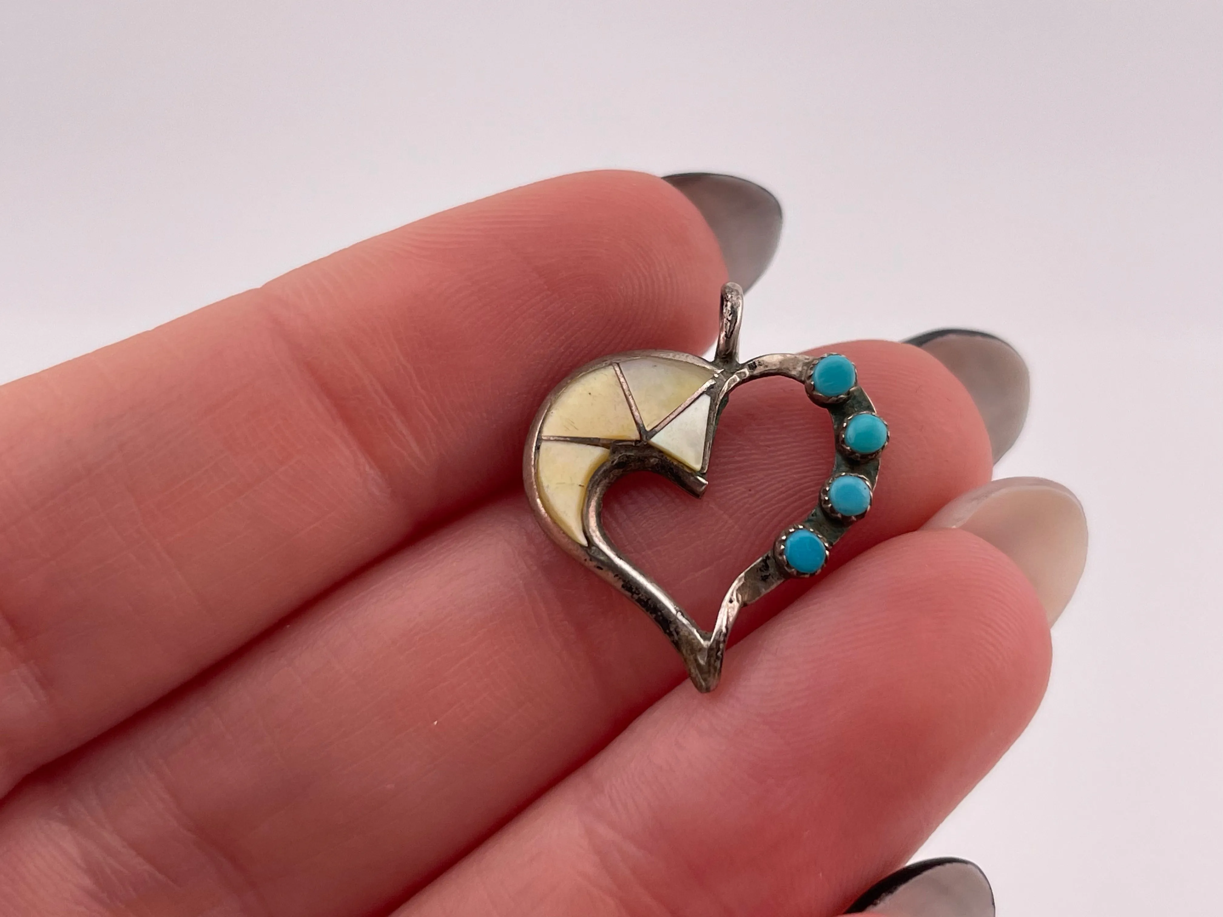 sterling silver turquoise & mother of pearl heart pendant