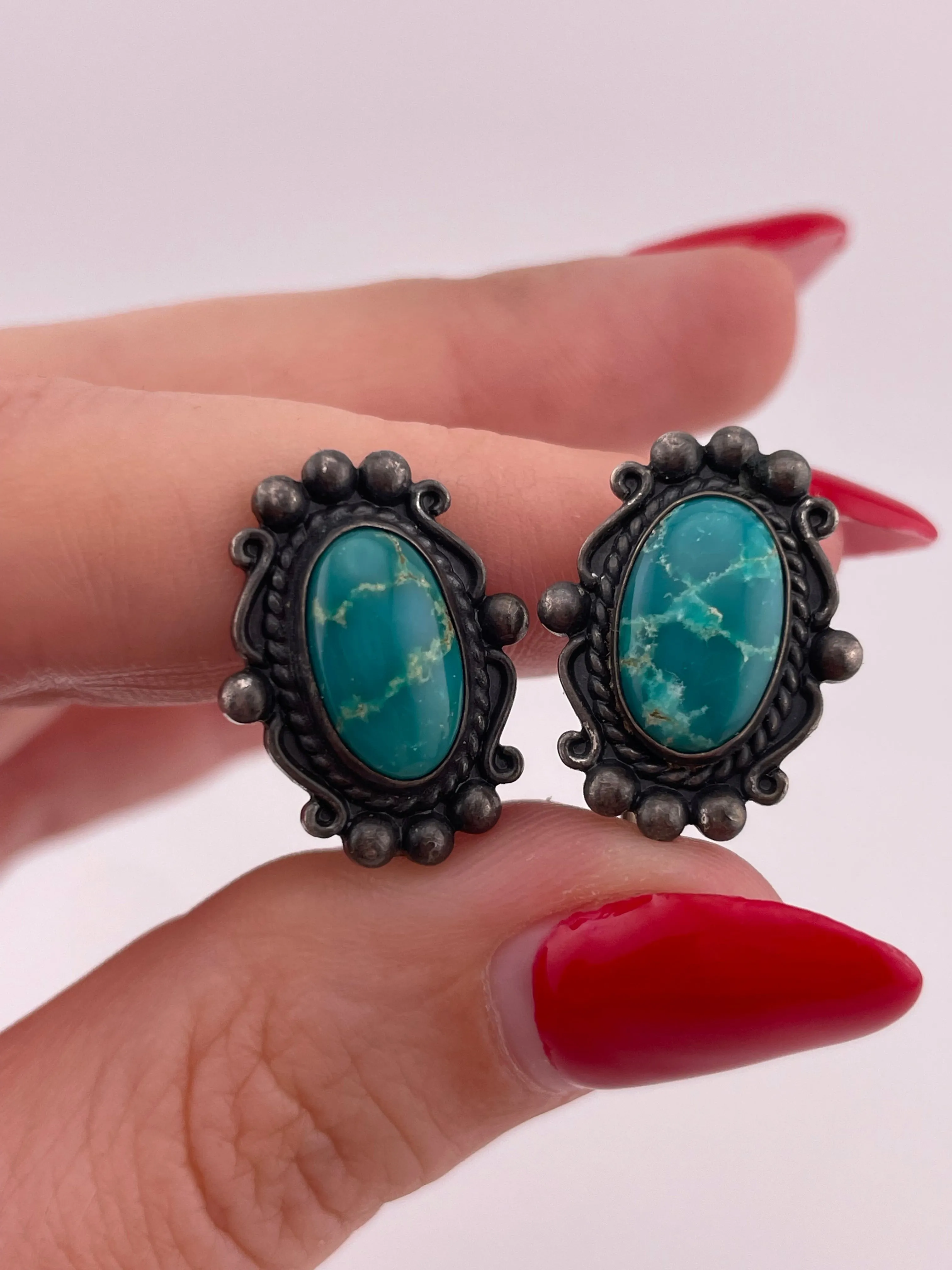 sterling silver turquoise screw-back earrings