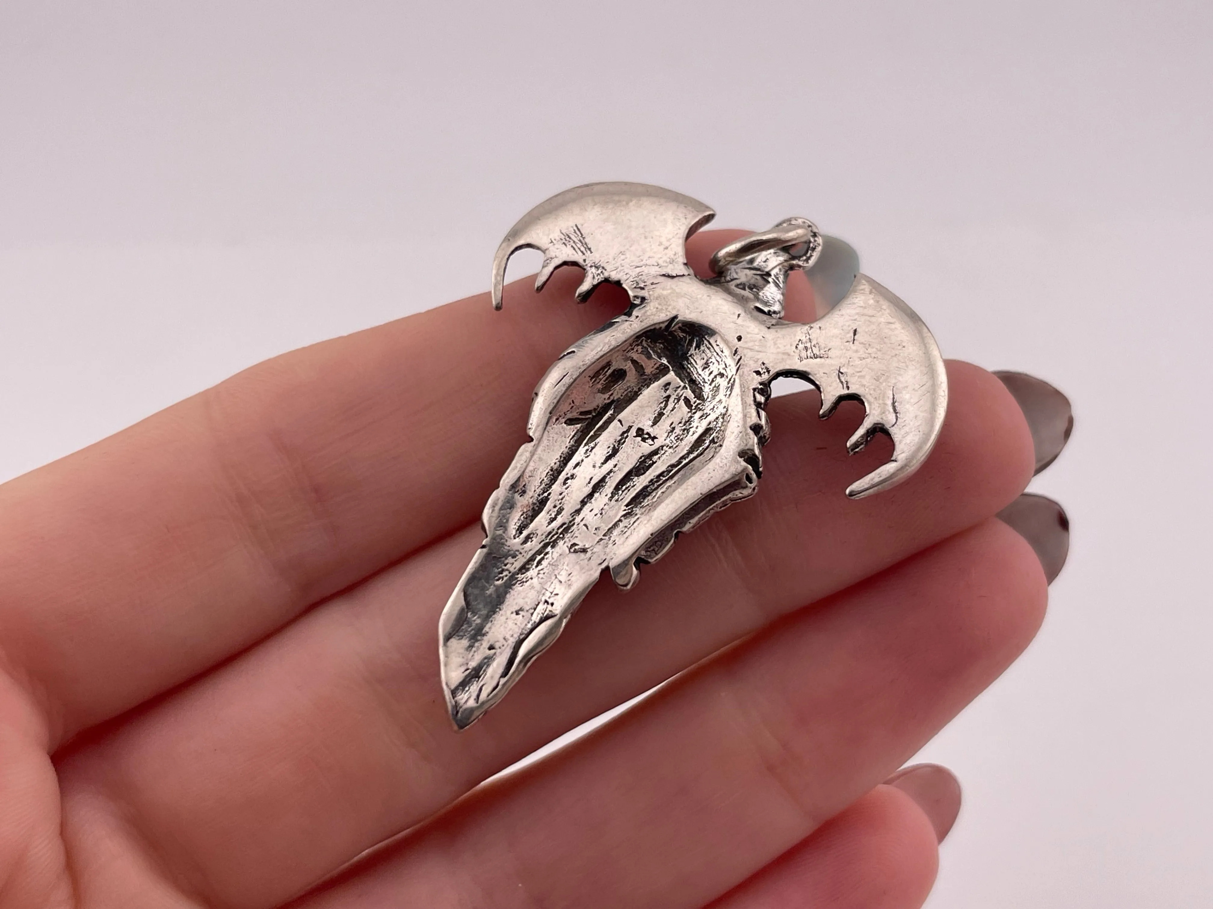 sterling silver winged demon sword pendant