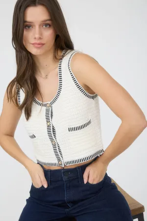 STRIPE TRIM GOLD BUTTON CROPPED SWEATER VEST