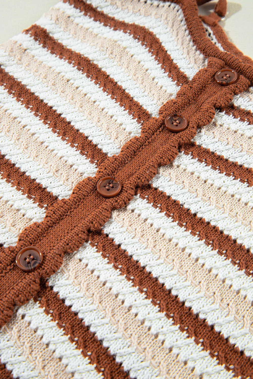 Striped Buttoned Cropped Knitted Vest