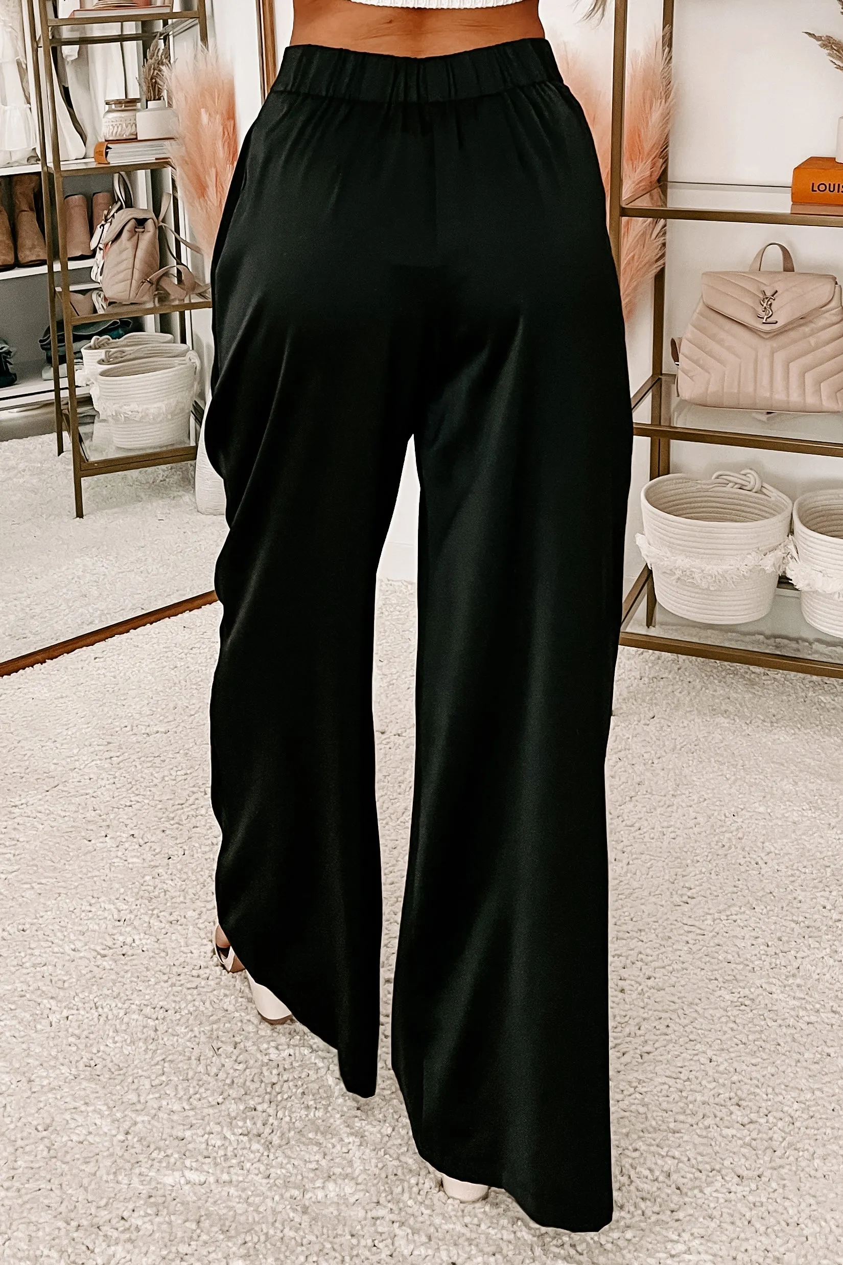 Stuck In Meetings High Rise Pleated Wide Leg Pant (Black)