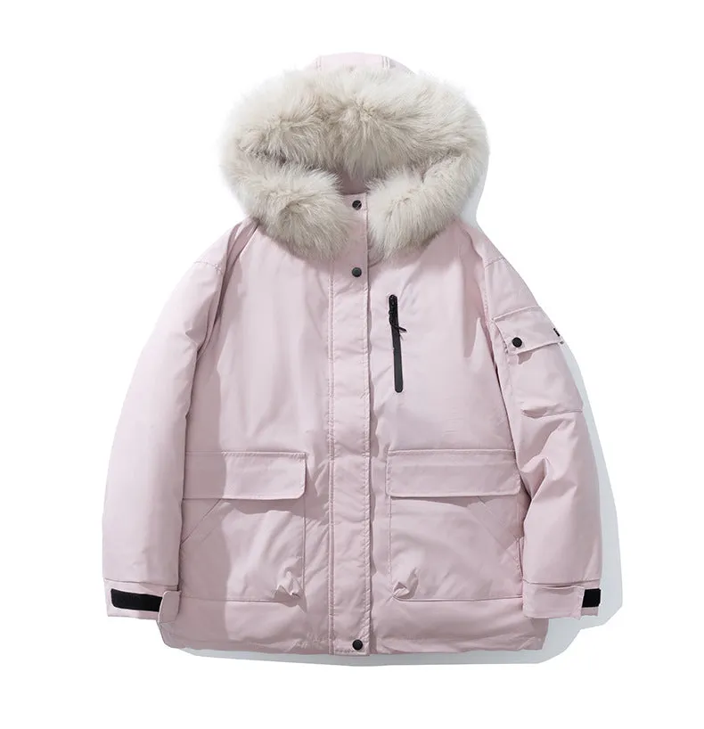 Stylish Hooded Parka for Women with Solid Design and Faux Fur Collar