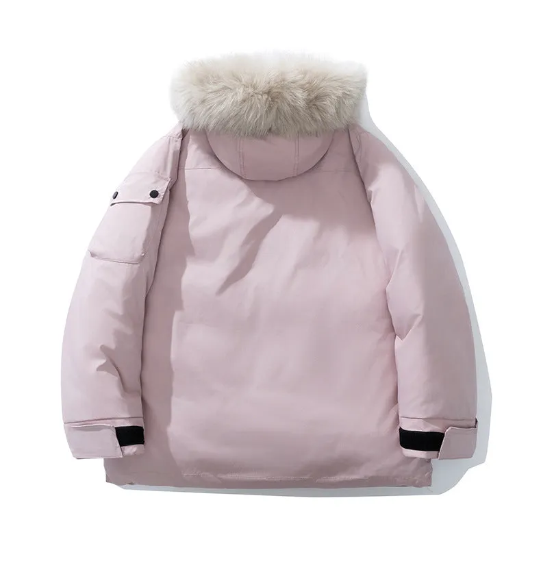 Stylish Hooded Parka for Women with Solid Design and Faux Fur Collar