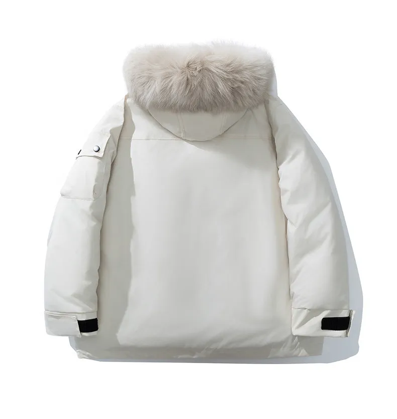 Stylish Hooded Parka for Women with Solid Design and Faux Fur Collar