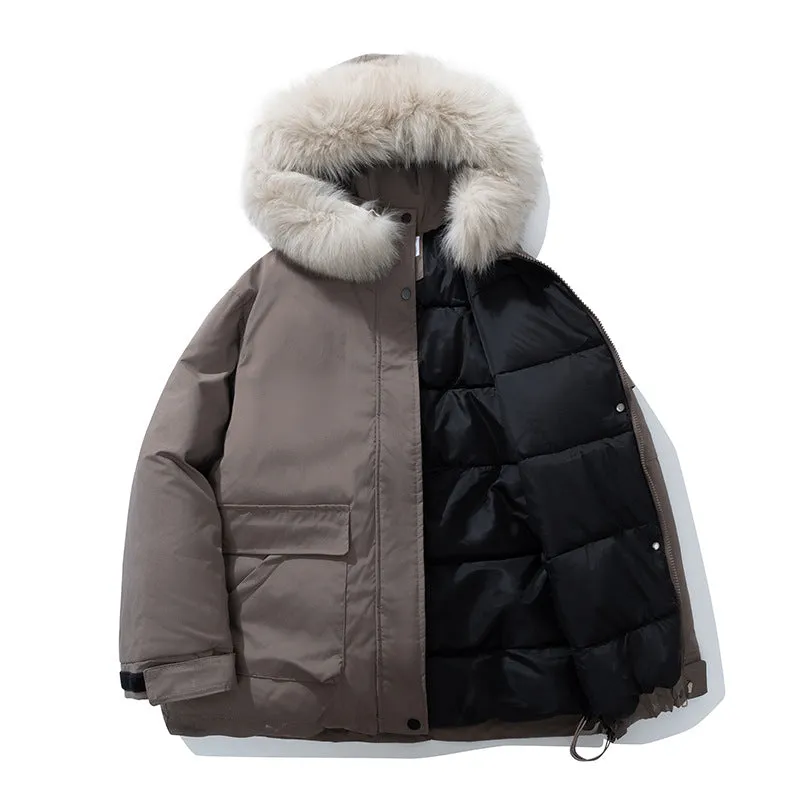 Stylish Hooded Parka for Women with Solid Design and Faux Fur Collar