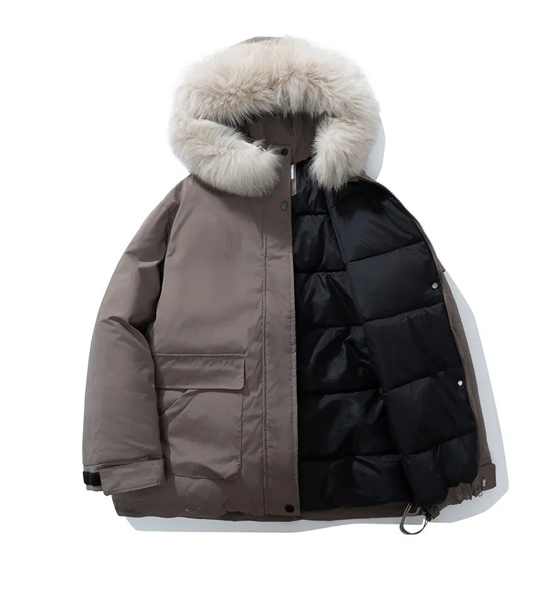 Stylish Hooded Parka for Women with Solid Design and Faux Fur Collar