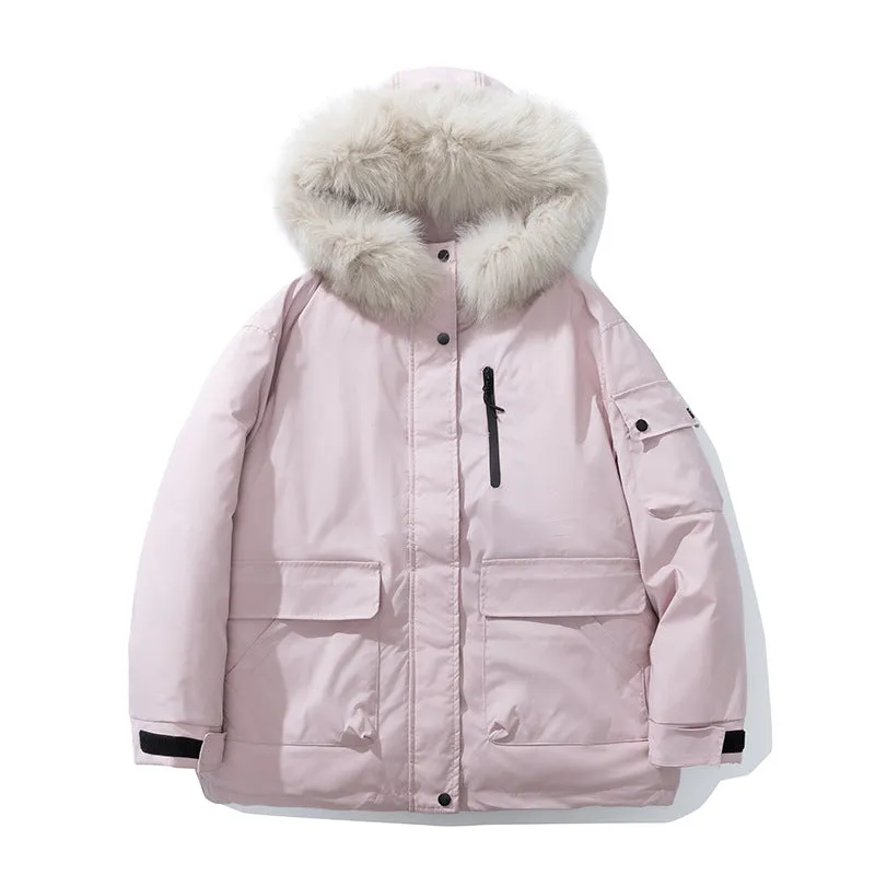 Stylish Hooded Parka for Women with Solid Design and Faux Fur Collar