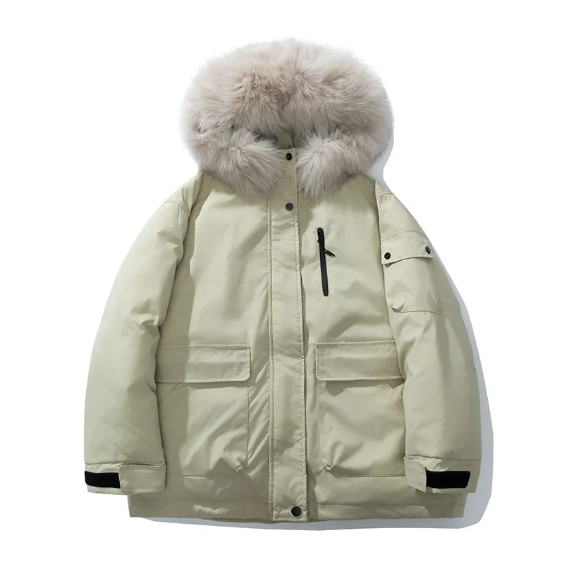 Stylish Hooded Parka for Women with Solid Design and Faux Fur Collar