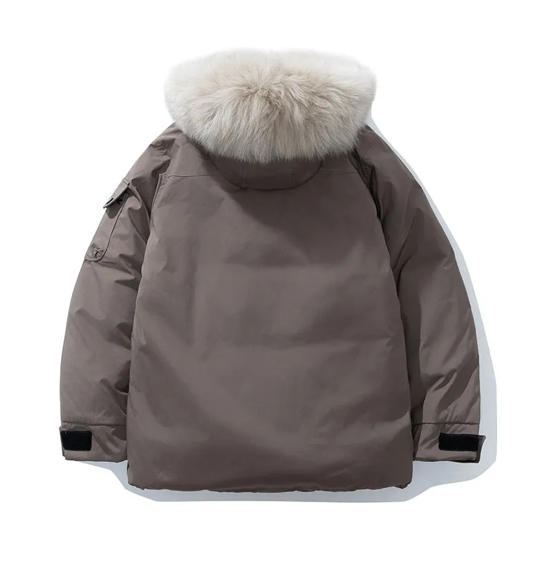 Stylish Hooded Parka for Women with Solid Design and Faux Fur Collar