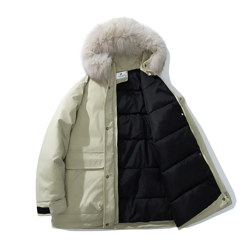 Stylish Hooded Parka for Women with Solid Design and Faux Fur Collar