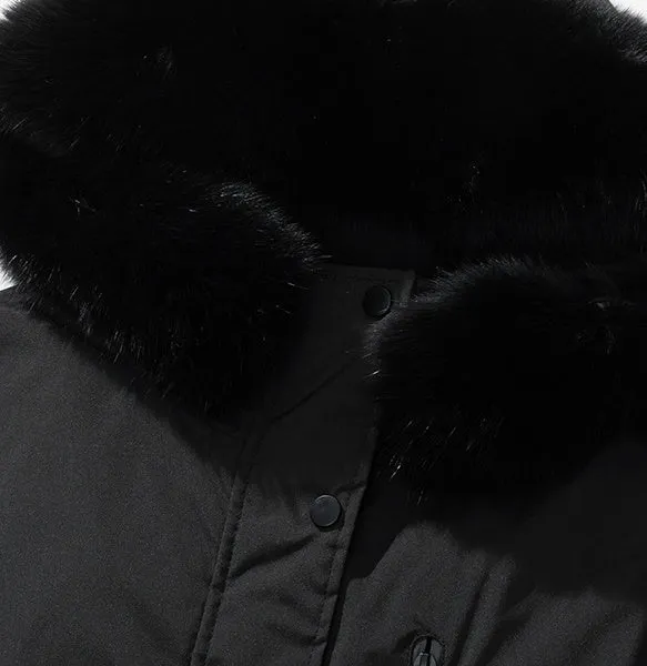 Stylish Hooded Parka for Women with Solid Design and Faux Fur Collar
