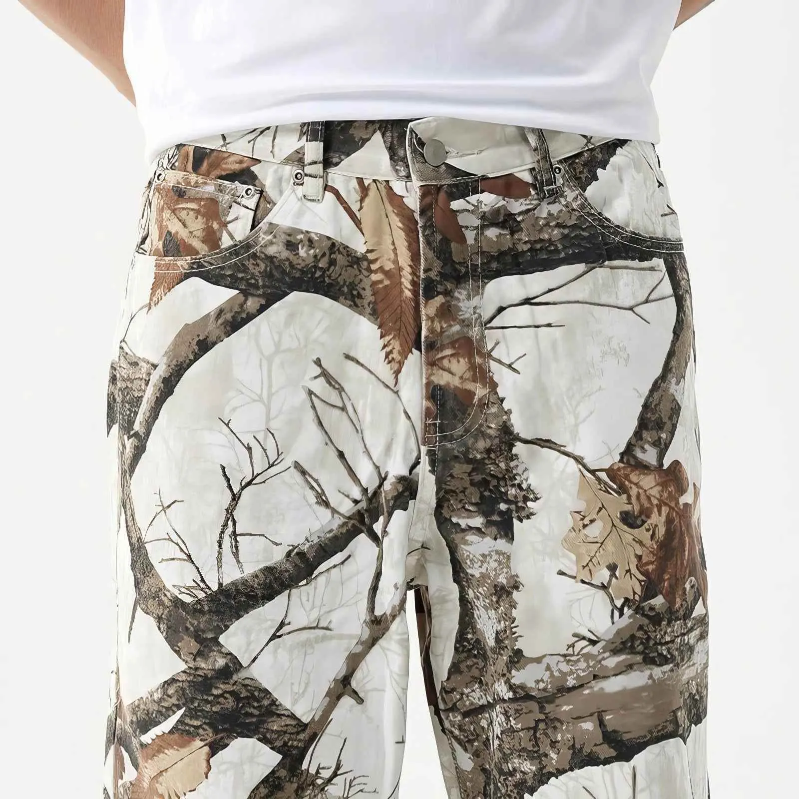 Stylish Tree Print Straight-Leg Denim Pants - Casual Wide-Leg Design for Men