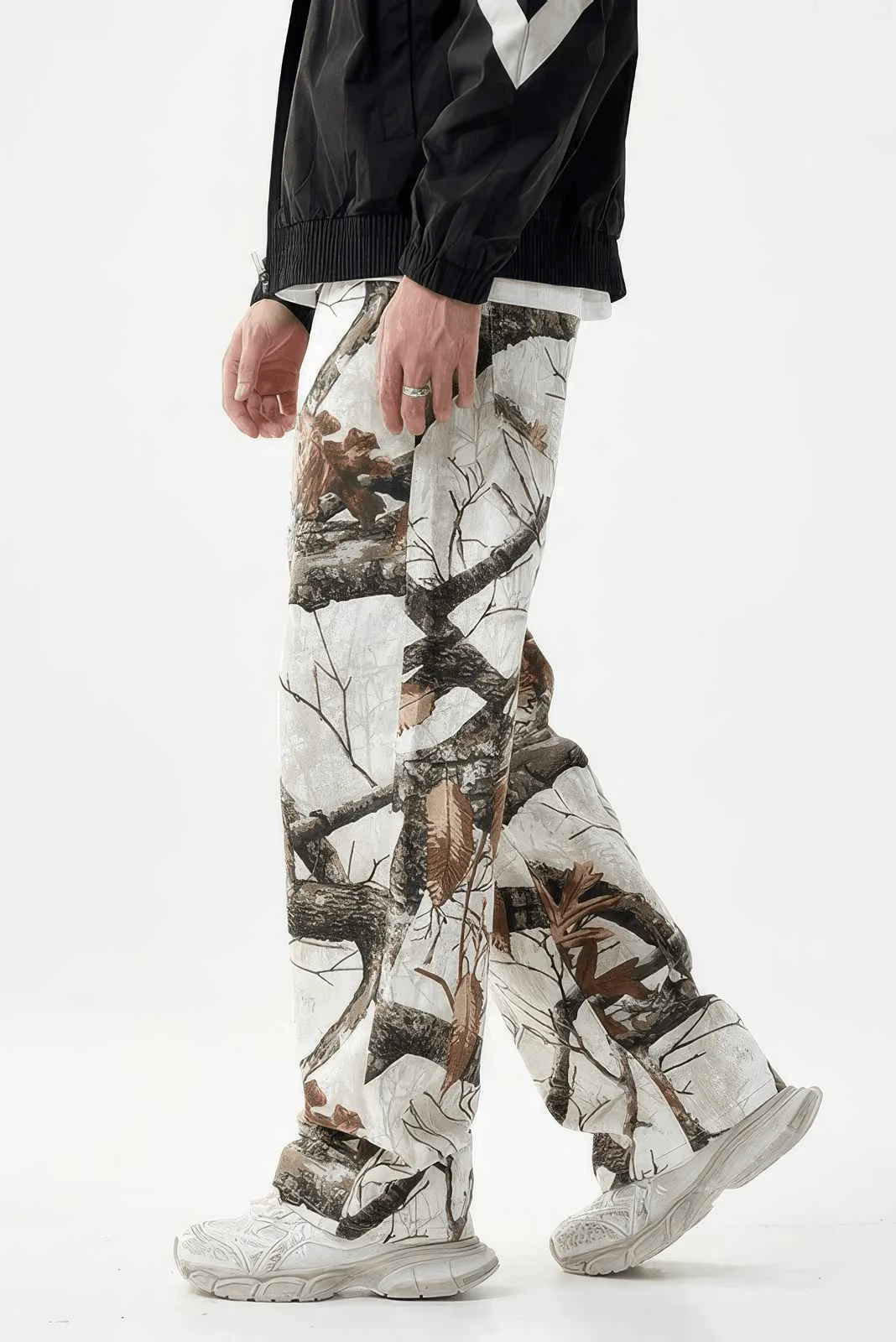 Stylish Tree Print Straight-Leg Denim Pants - Casual Wide-Leg Design for Men