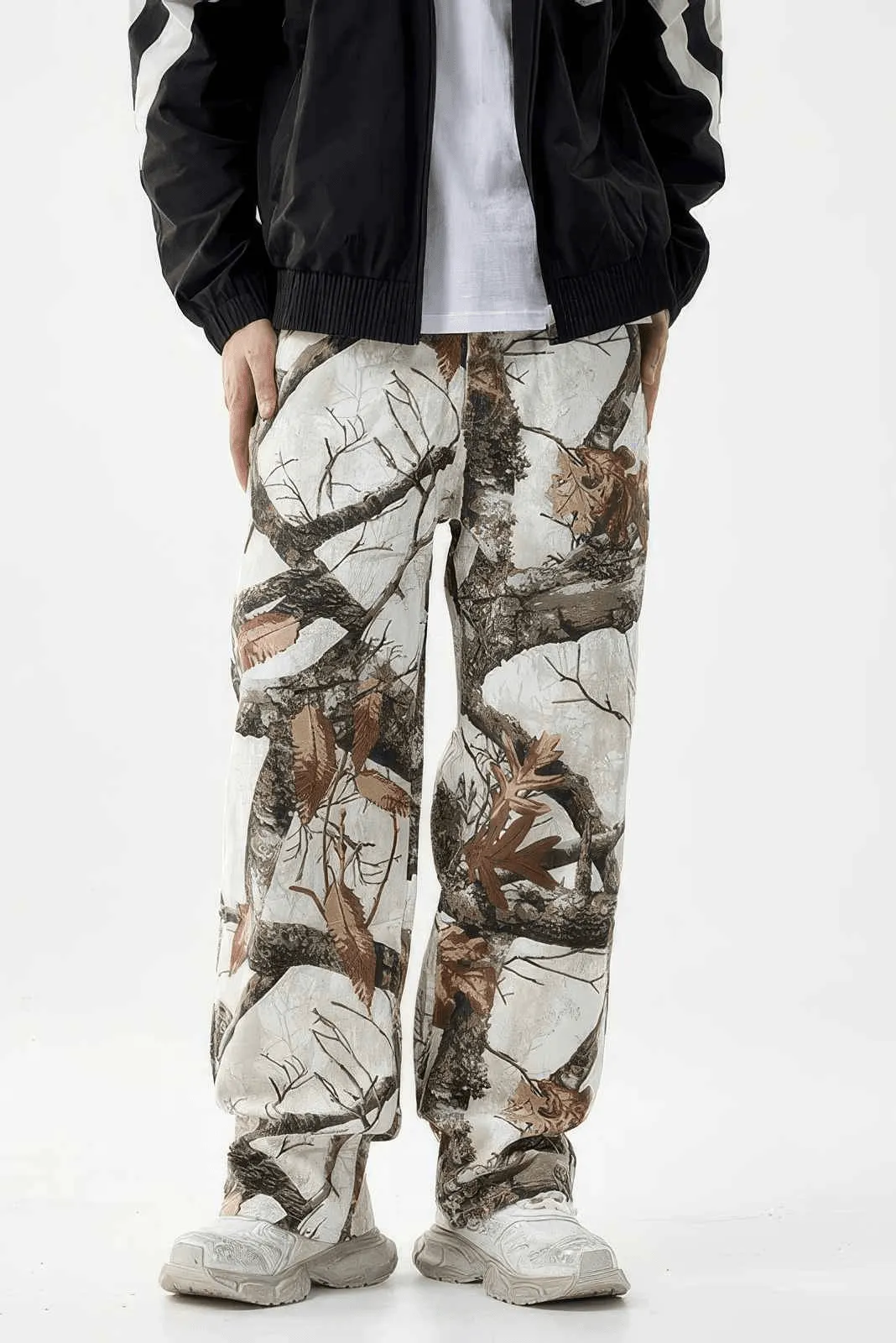 Stylish Tree Print Straight-Leg Denim Pants - Casual Wide-Leg Design for Men