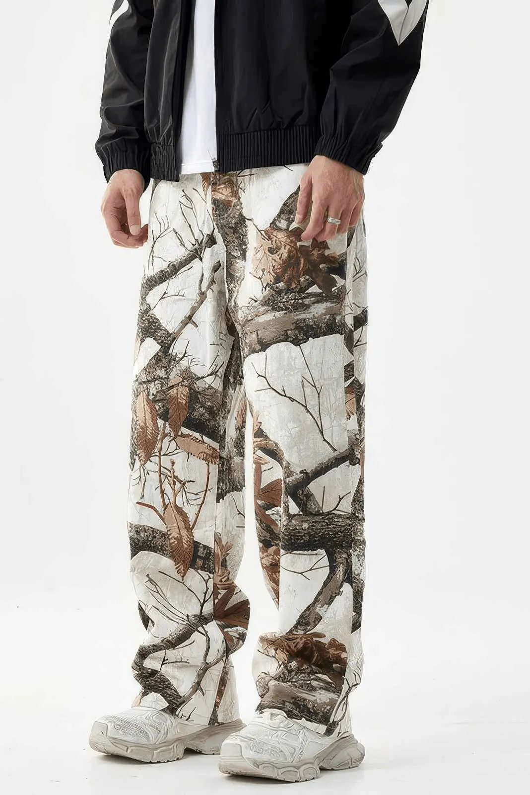 Stylish Tree Print Straight-Leg Denim Pants - Casual Wide-Leg Design for Men