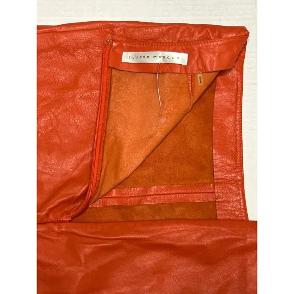 Susana Monaco Womens Burnt Orange Leather Pencil Skirt Front Slit Zips Medium