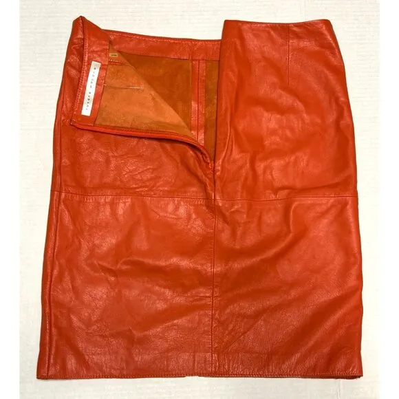 Susana Monaco Womens Burnt Orange Leather Pencil Skirt Front Slit Zips Medium