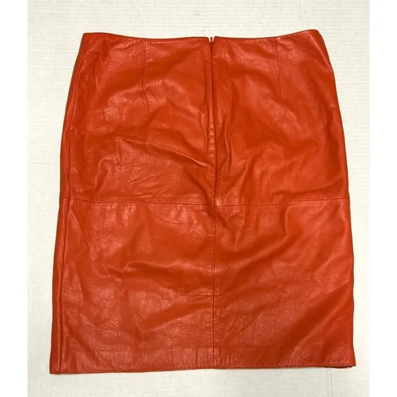 Susana Monaco Womens Burnt Orange Leather Pencil Skirt Front Slit Zips Medium