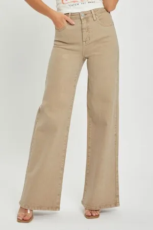 Tan Tummy Control High Rise Wide Leg Jeans