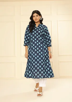 Teal Flower A-Line Kurta