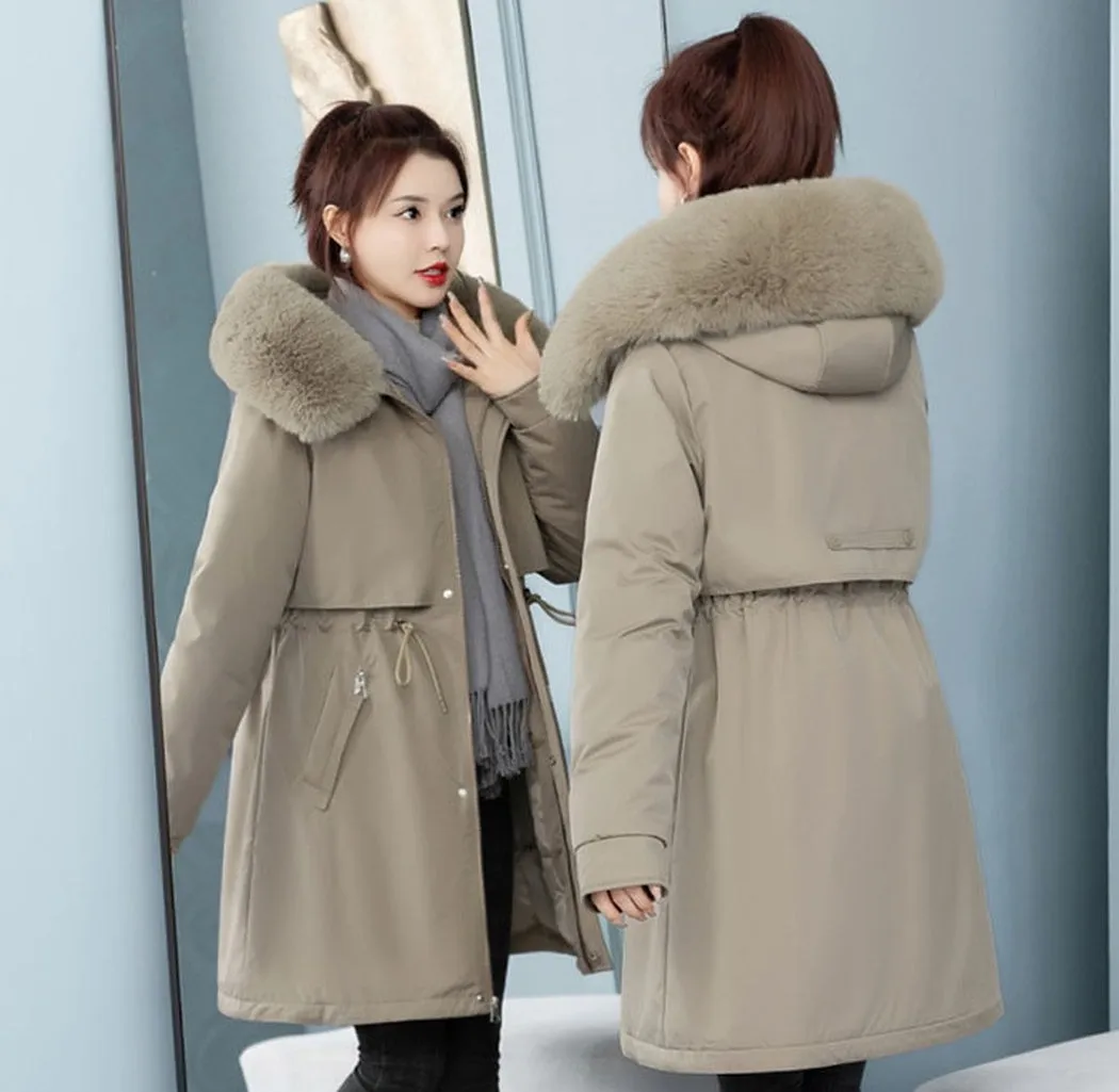 Thickened Windproof Parka Featuring a Waist Drawstring