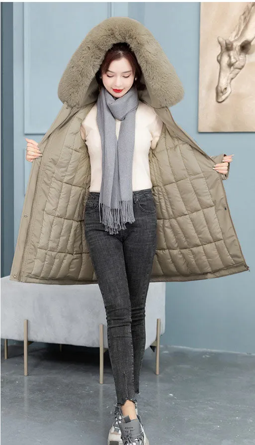 Thickened Windproof Parka Featuring a Waist Drawstring