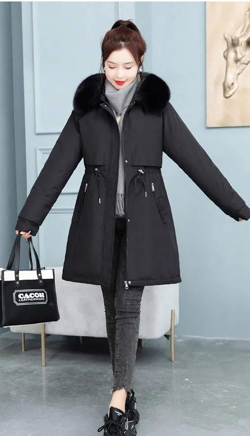 Thickened Windproof Parka Featuring a Waist Drawstring