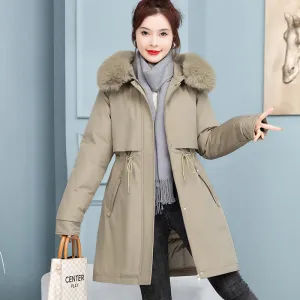 Thickened Windproof Parka Featuring a Waist Drawstring