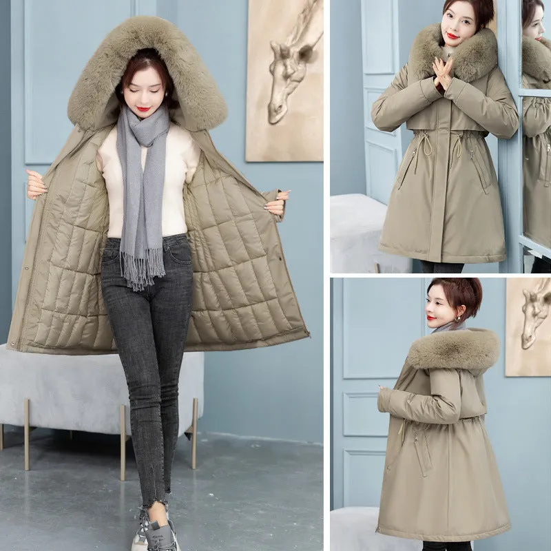 Thickened Windproof Parka Featuring a Waist Drawstring